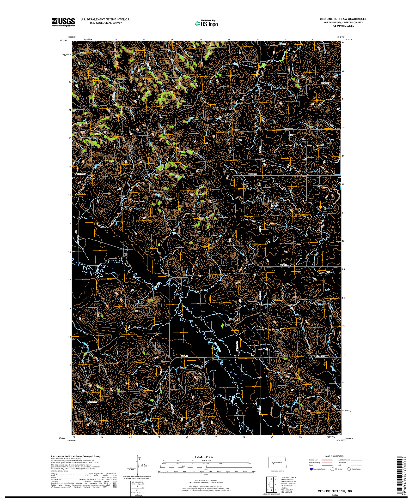 USGS US TOPO 7.5-MINUTE MAP FOR MEDICINE BUTTE SW, ND 2020