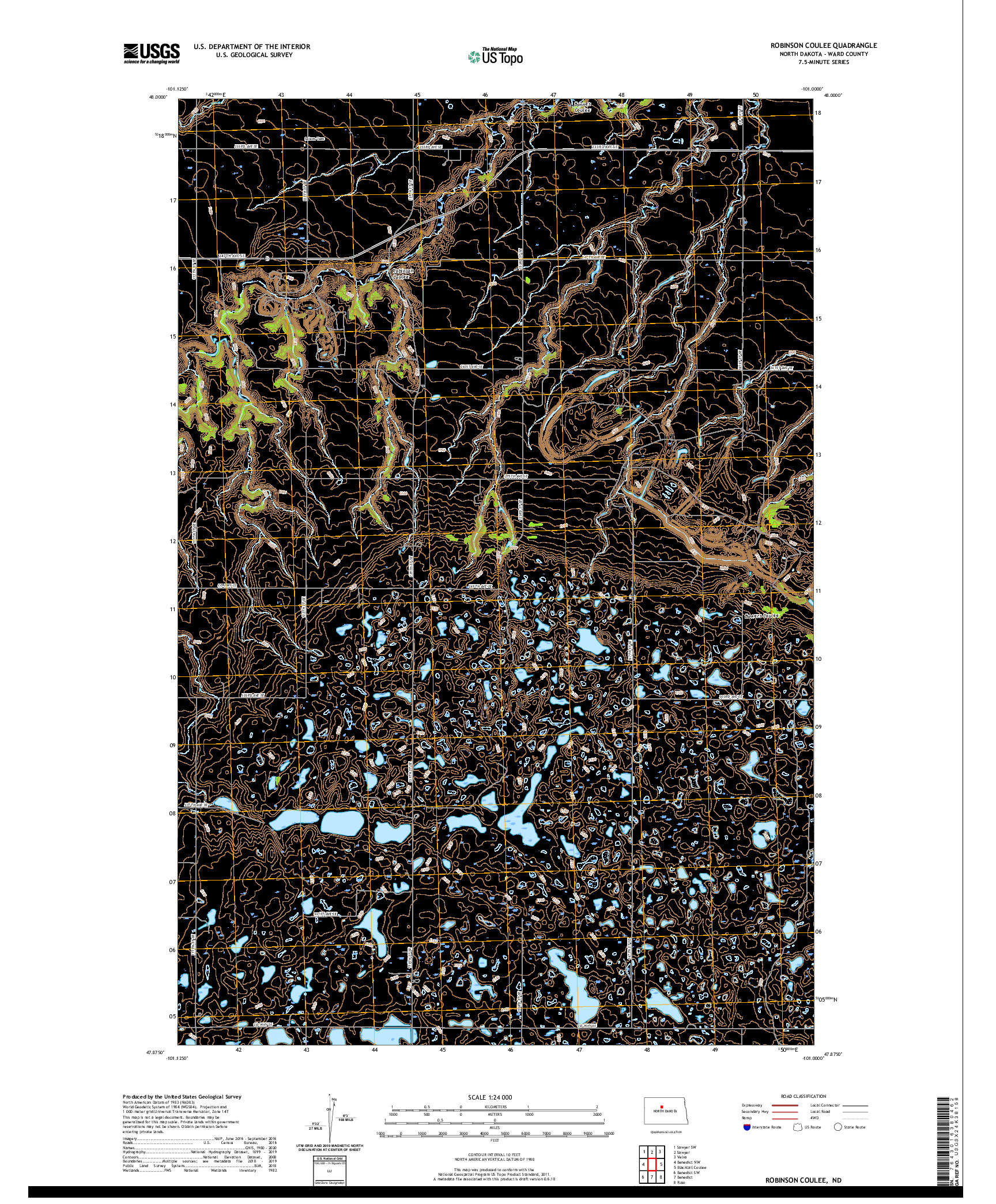 USGS US TOPO 7.5-MINUTE MAP FOR ROBINSON COULEE, ND 2020