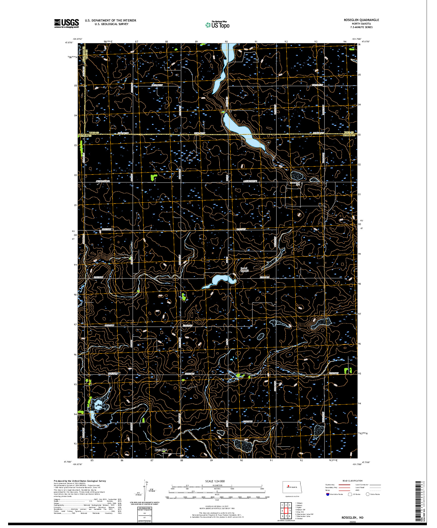 USGS US TOPO 7.5-MINUTE MAP FOR ROSEGLEN, ND 2020