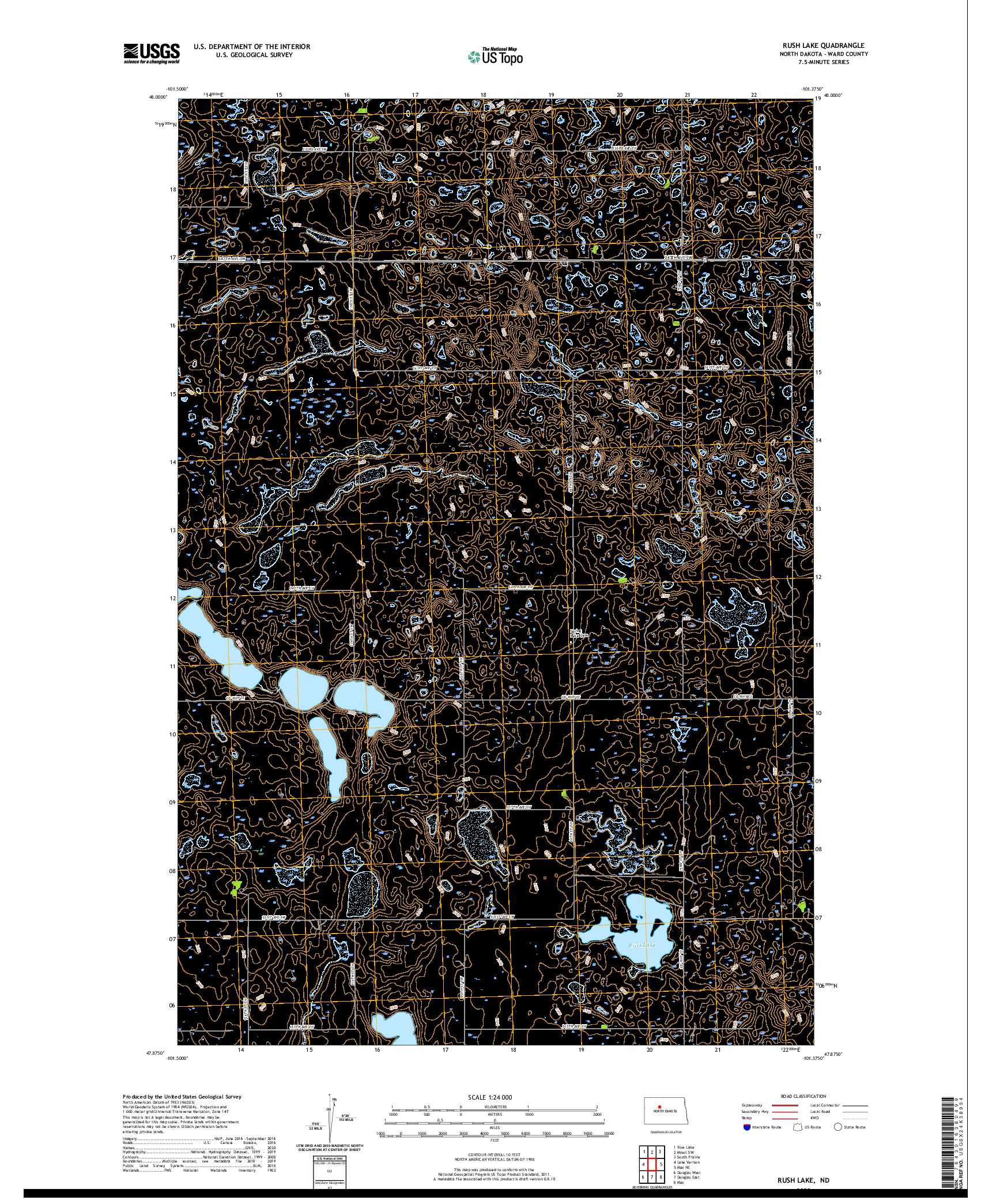 USGS US TOPO 7.5-MINUTE MAP FOR RUSH LAKE, ND 2020