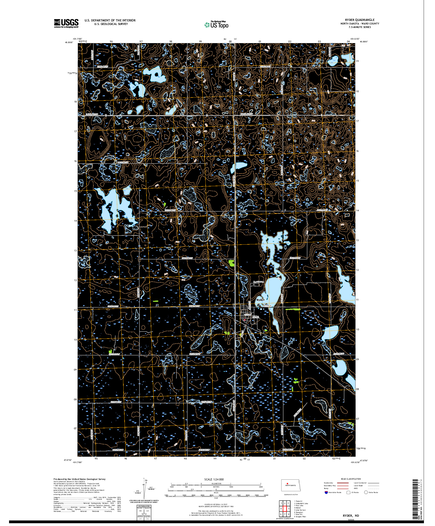 USGS US TOPO 7.5-MINUTE MAP FOR RYDER, ND 2020