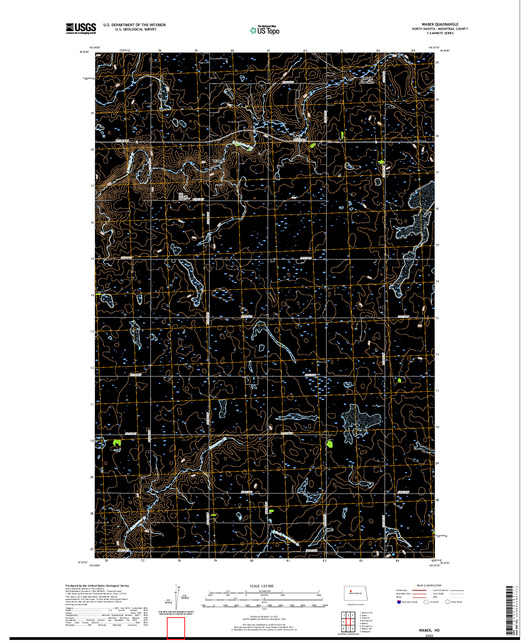 USGS US TOPO 7.5-MINUTE MAP FOR WABEK, ND 2020