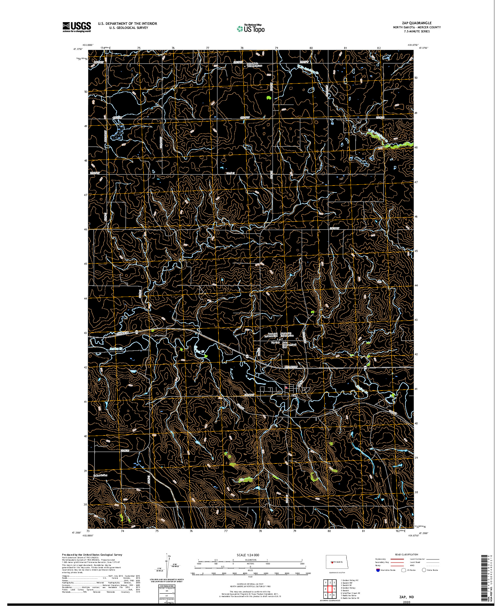 USGS US TOPO 7.5-MINUTE MAP FOR ZAP, ND 2020