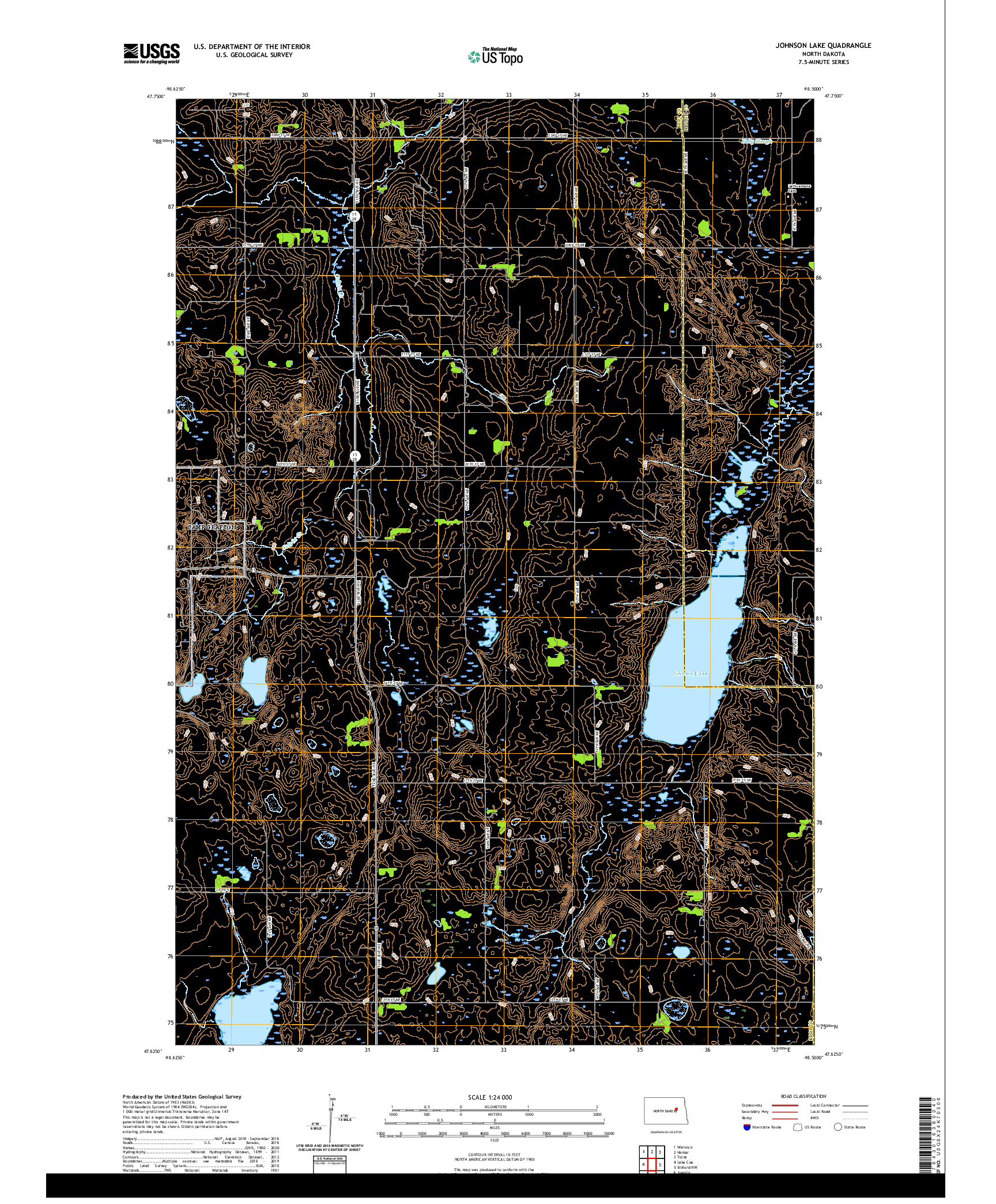 USGS US TOPO 7.5-MINUTE MAP FOR JOHNSON LAKE, ND 2020
