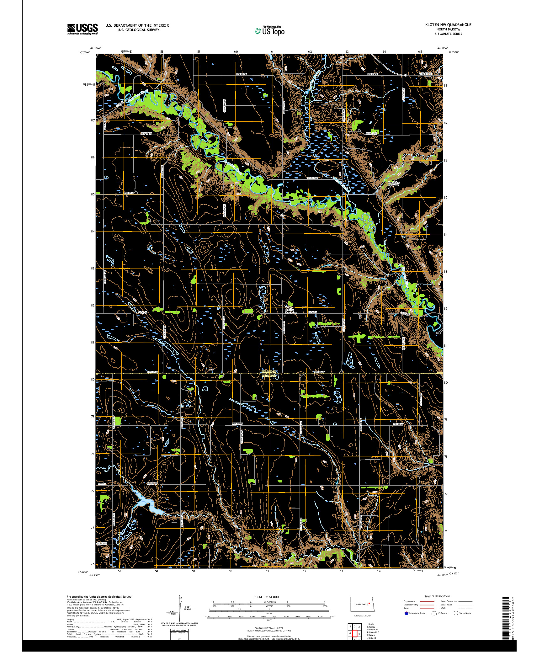 USGS US TOPO 7.5-MINUTE MAP FOR KLOTEN NW, ND 2020