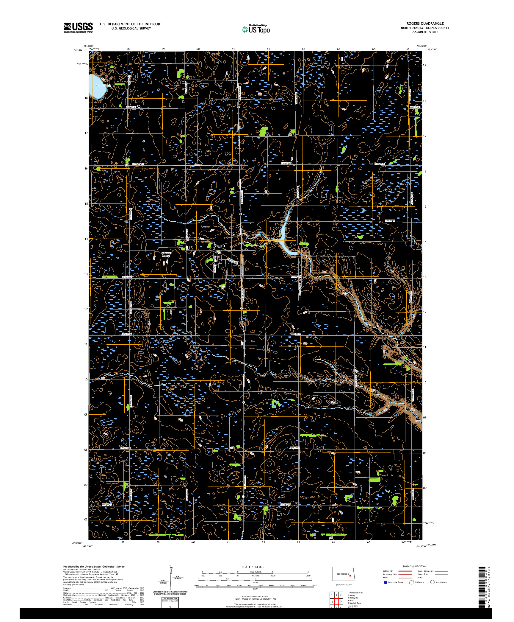 USGS US TOPO 7.5-MINUTE MAP FOR ROGERS, ND 2020