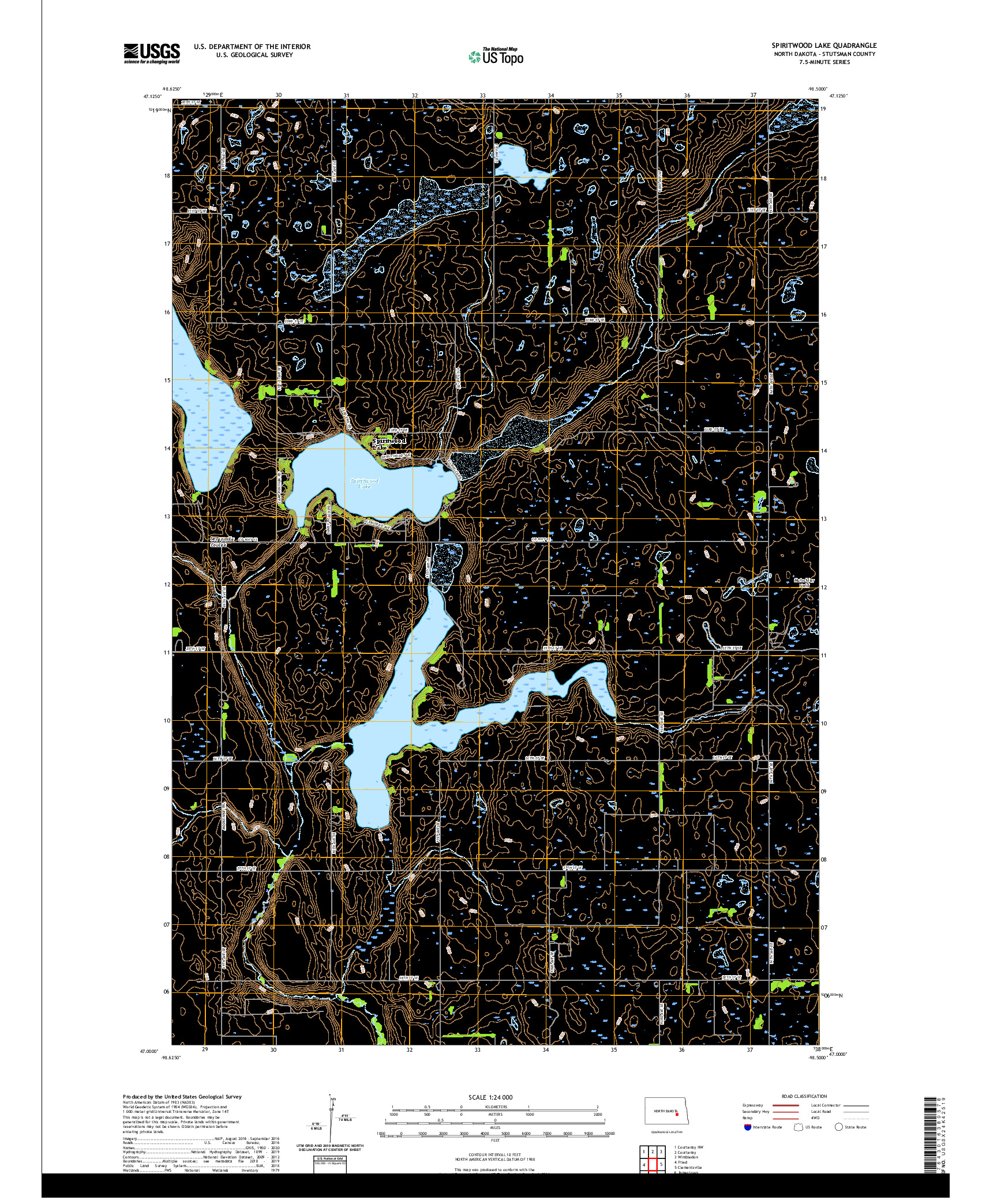 USGS US TOPO 7.5-MINUTE MAP FOR SPIRITWOOD LAKE, ND 2020