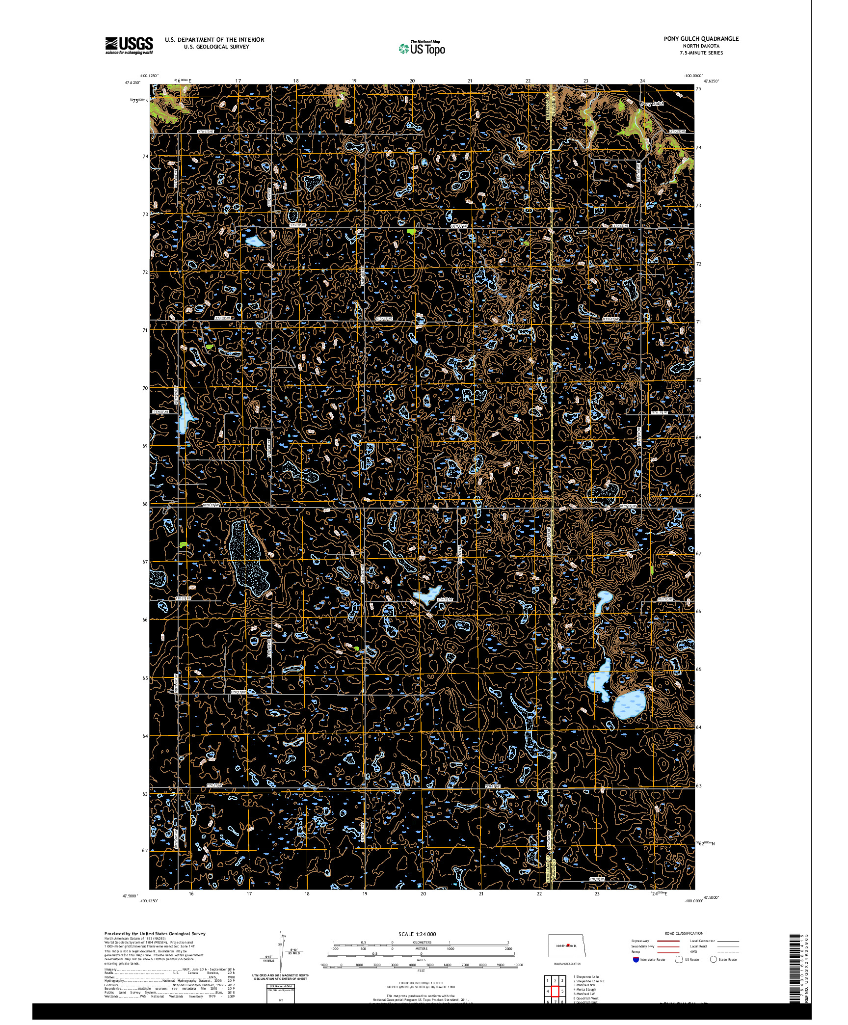 USGS US TOPO 7.5-MINUTE MAP FOR PONY GULCH, ND 2020