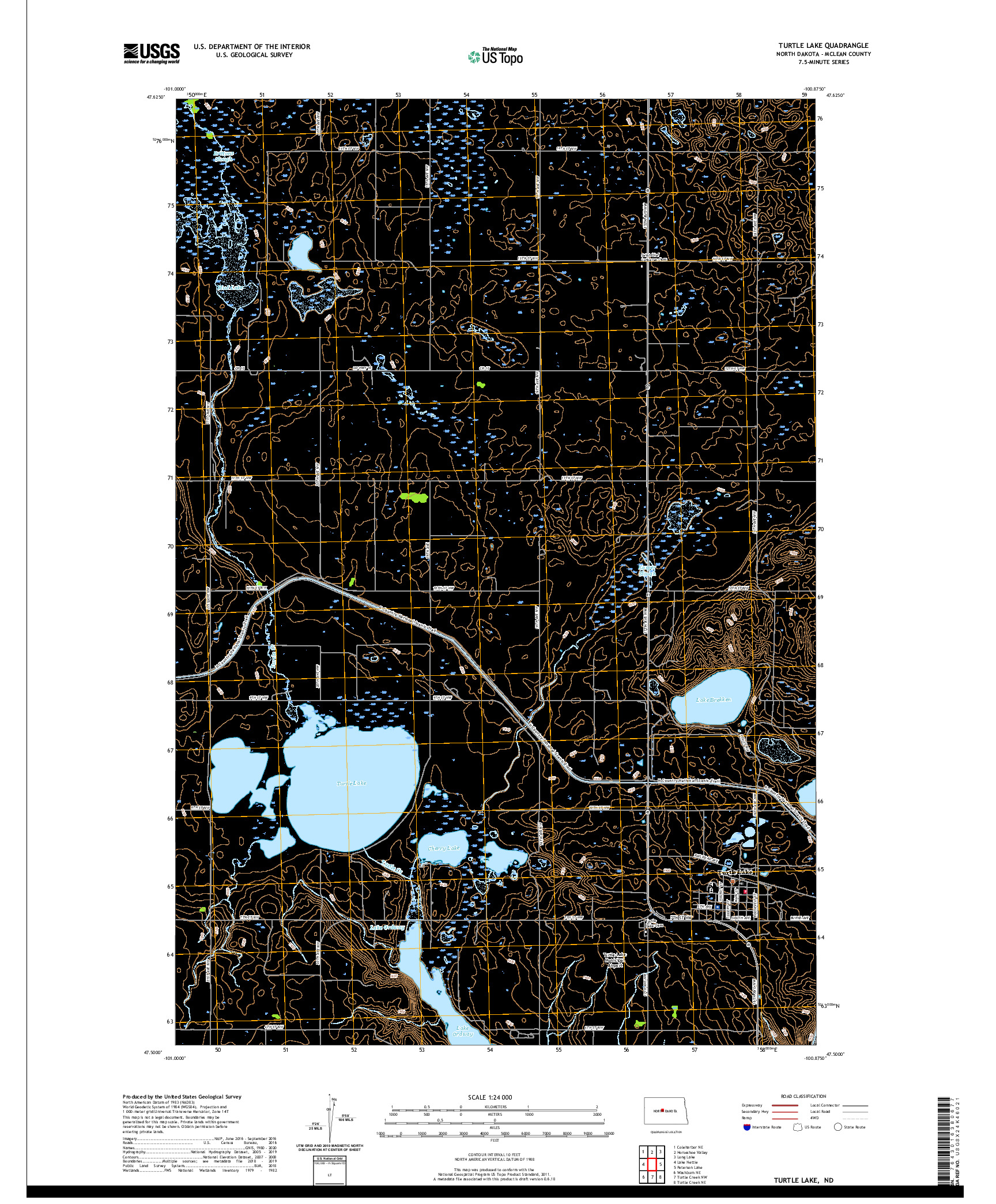 USGS US TOPO 7.5-MINUTE MAP FOR TURTLE LAKE, ND 2020