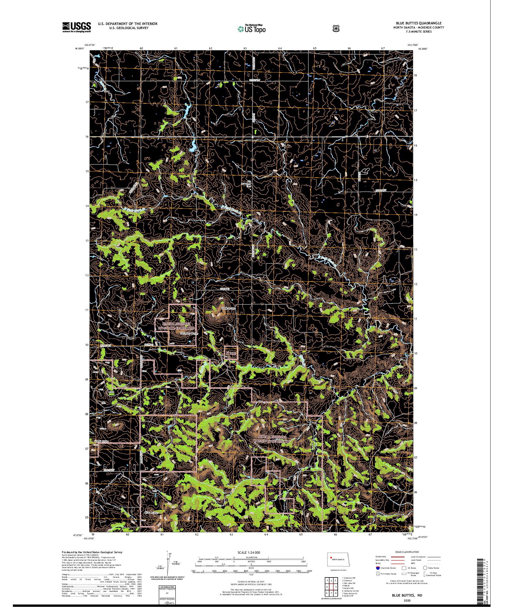USGS US TOPO 7.5-MINUTE MAP FOR BLUE BUTTES, ND 2020