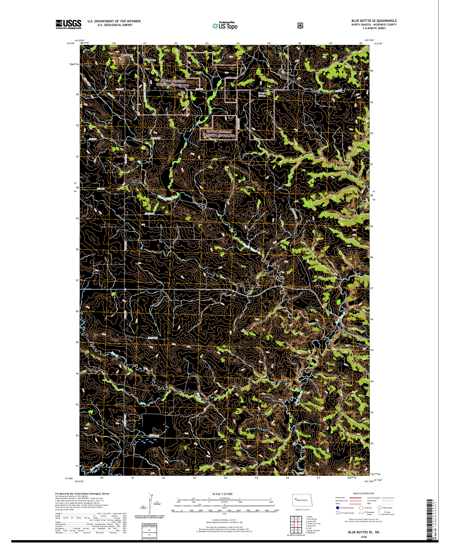 USGS US TOPO 7.5-MINUTE MAP FOR BLUE BUTTES SE, ND 2020