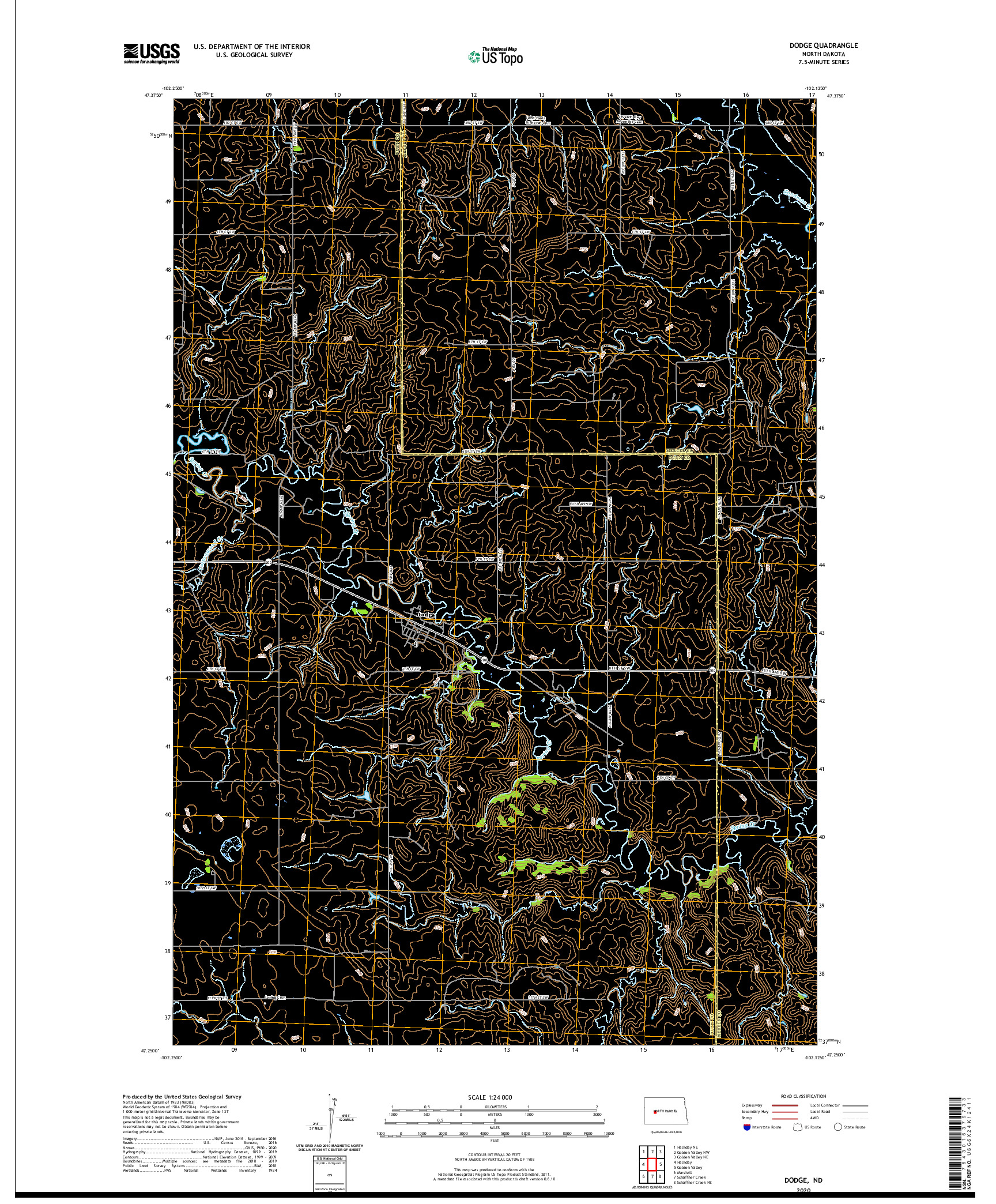 USGS US TOPO 7.5-MINUTE MAP FOR DODGE, ND 2020