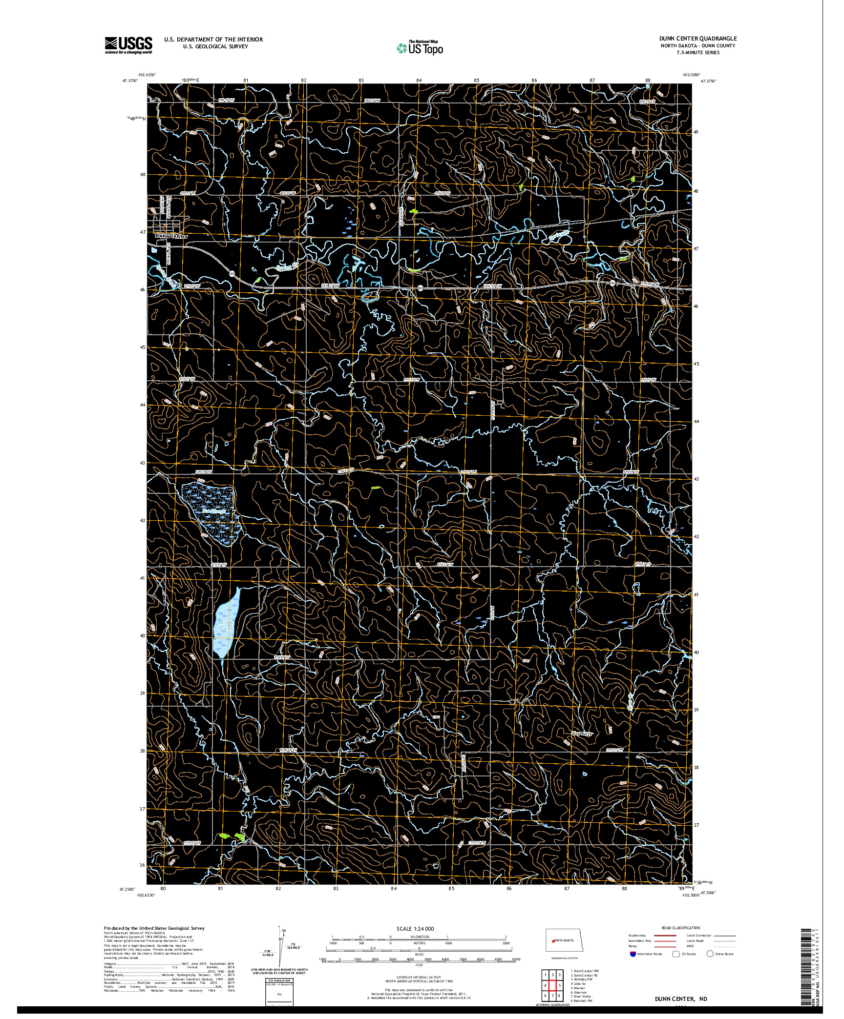USGS US TOPO 7.5-MINUTE MAP FOR DUNN CENTER, ND 2020