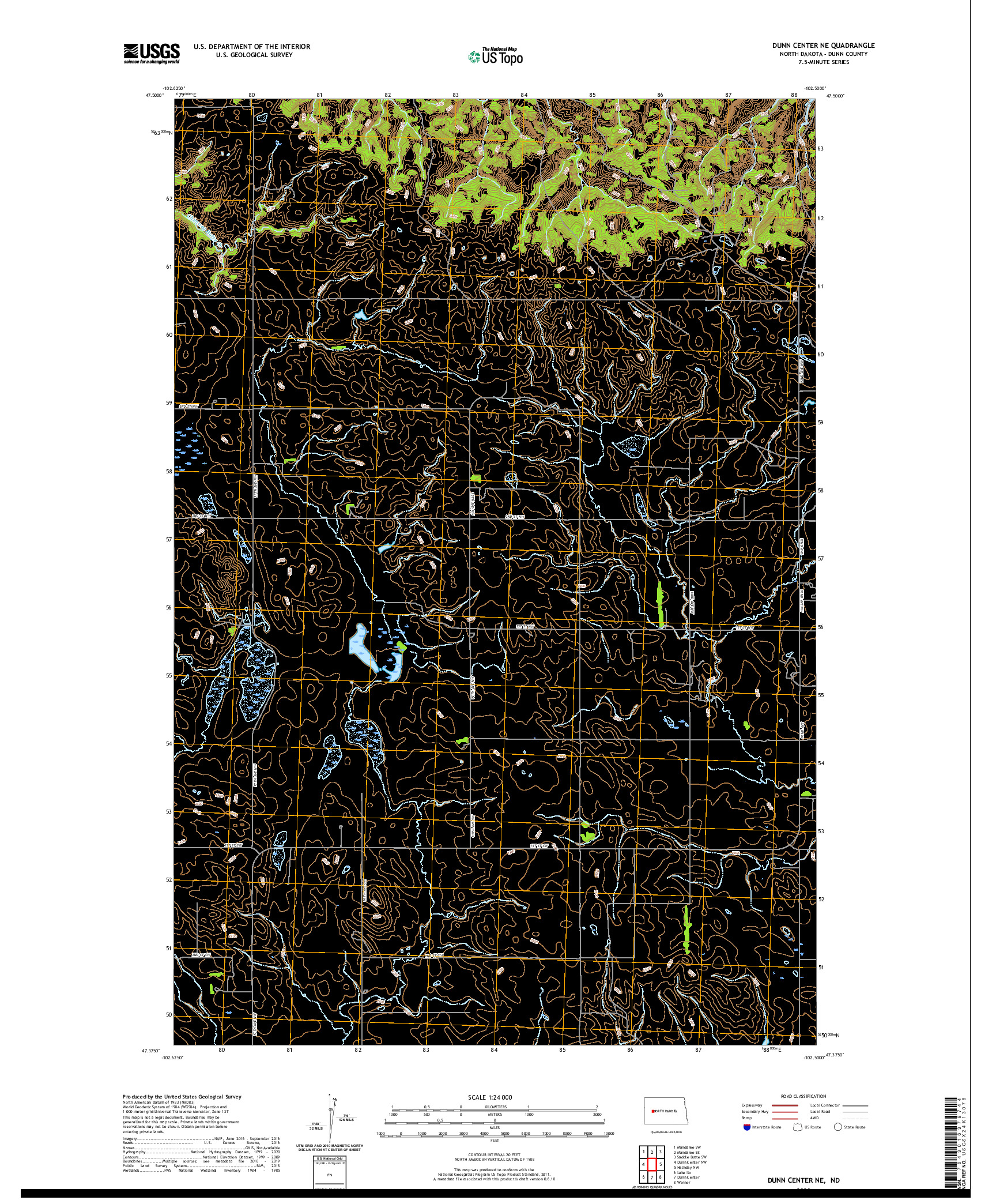 USGS US TOPO 7.5-MINUTE MAP FOR DUNN CENTER NE, ND 2020