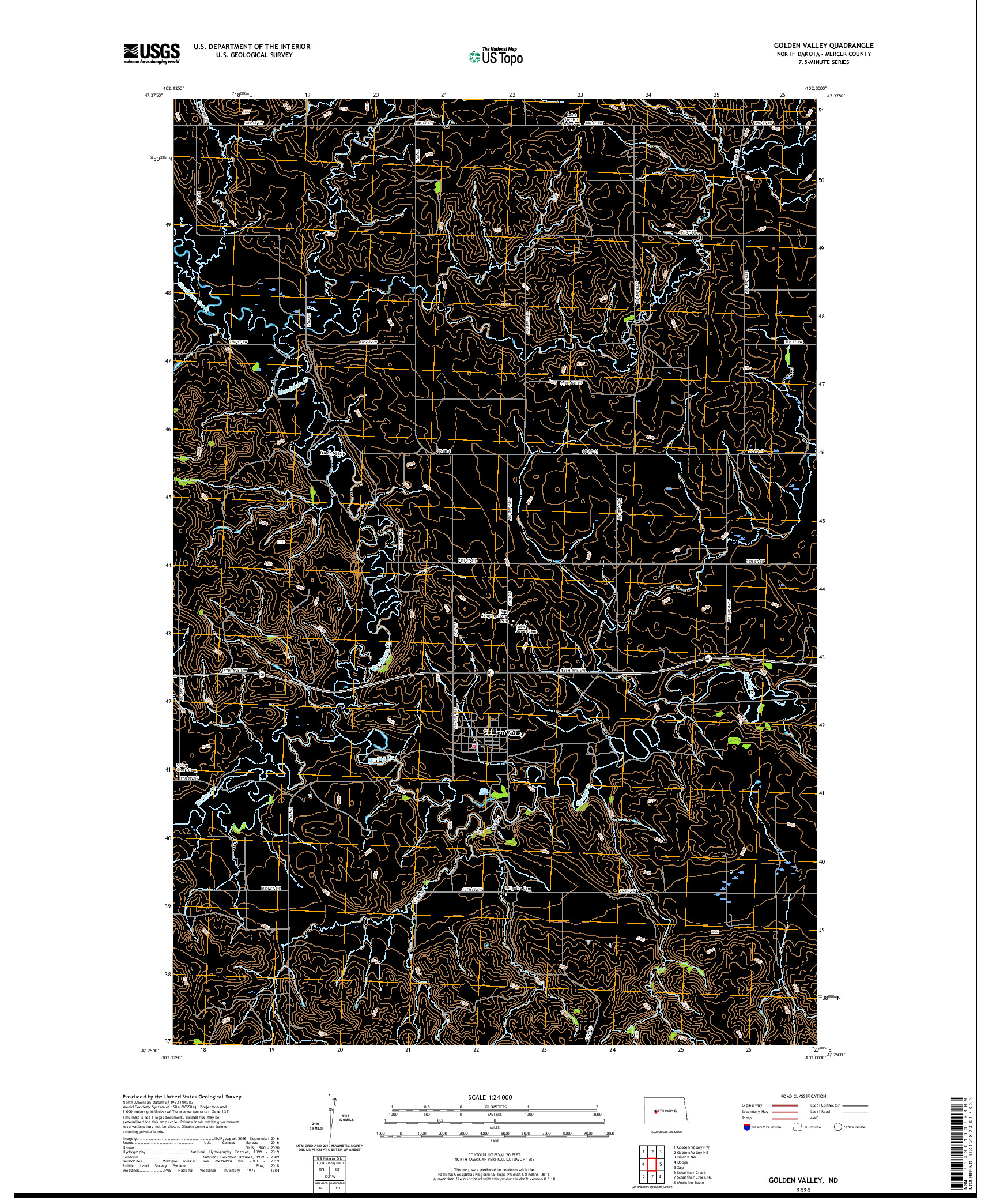 USGS US TOPO 7.5-MINUTE MAP FOR GOLDEN VALLEY, ND 2020