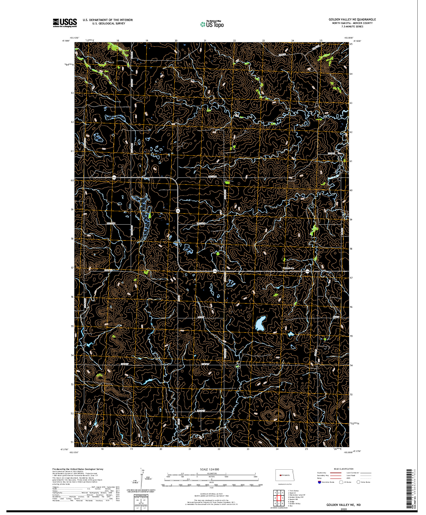 USGS US TOPO 7.5-MINUTE MAP FOR GOLDEN VALLEY NE, ND 2020