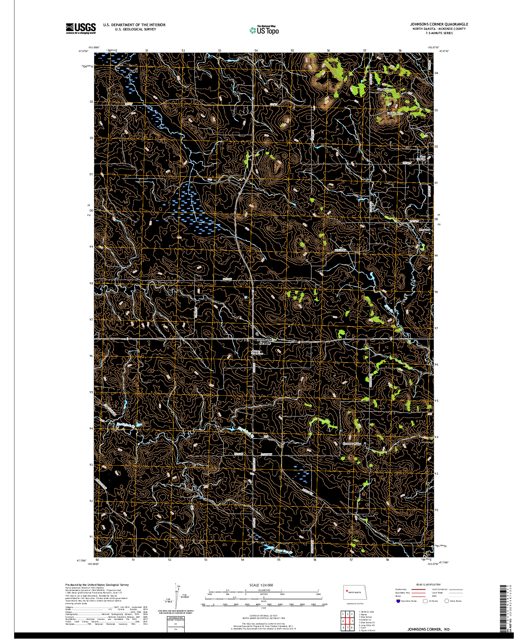 USGS US TOPO 7.5-MINUTE MAP FOR JOHNSONS CORNER, ND 2020