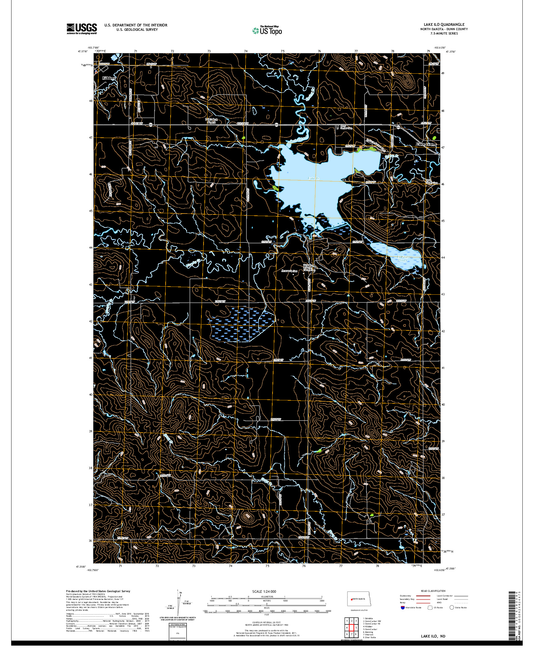 USGS US TOPO 7.5-MINUTE MAP FOR LAKE ILO, ND 2020