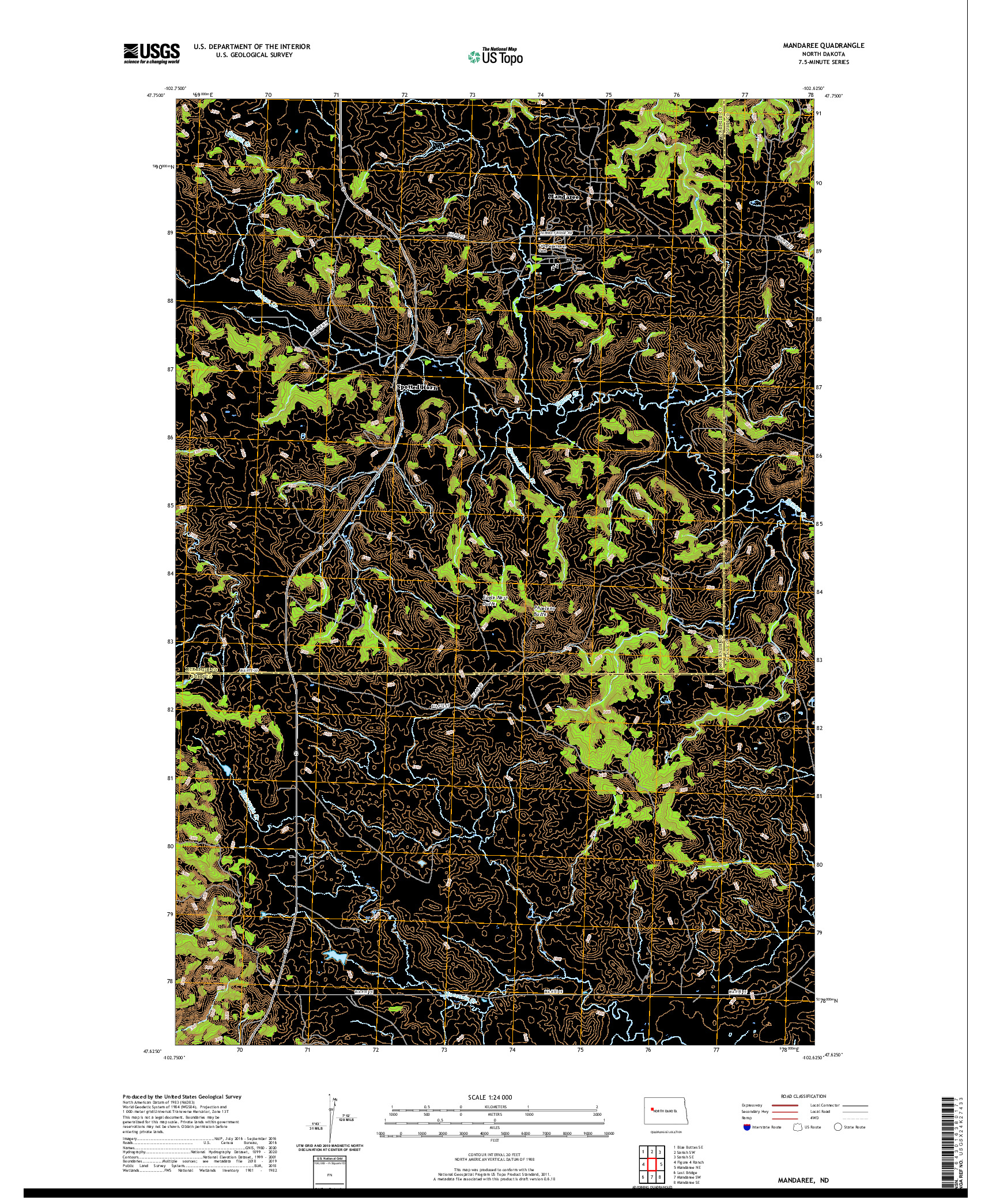 USGS US TOPO 7.5-MINUTE MAP FOR MANDAREE, ND 2020