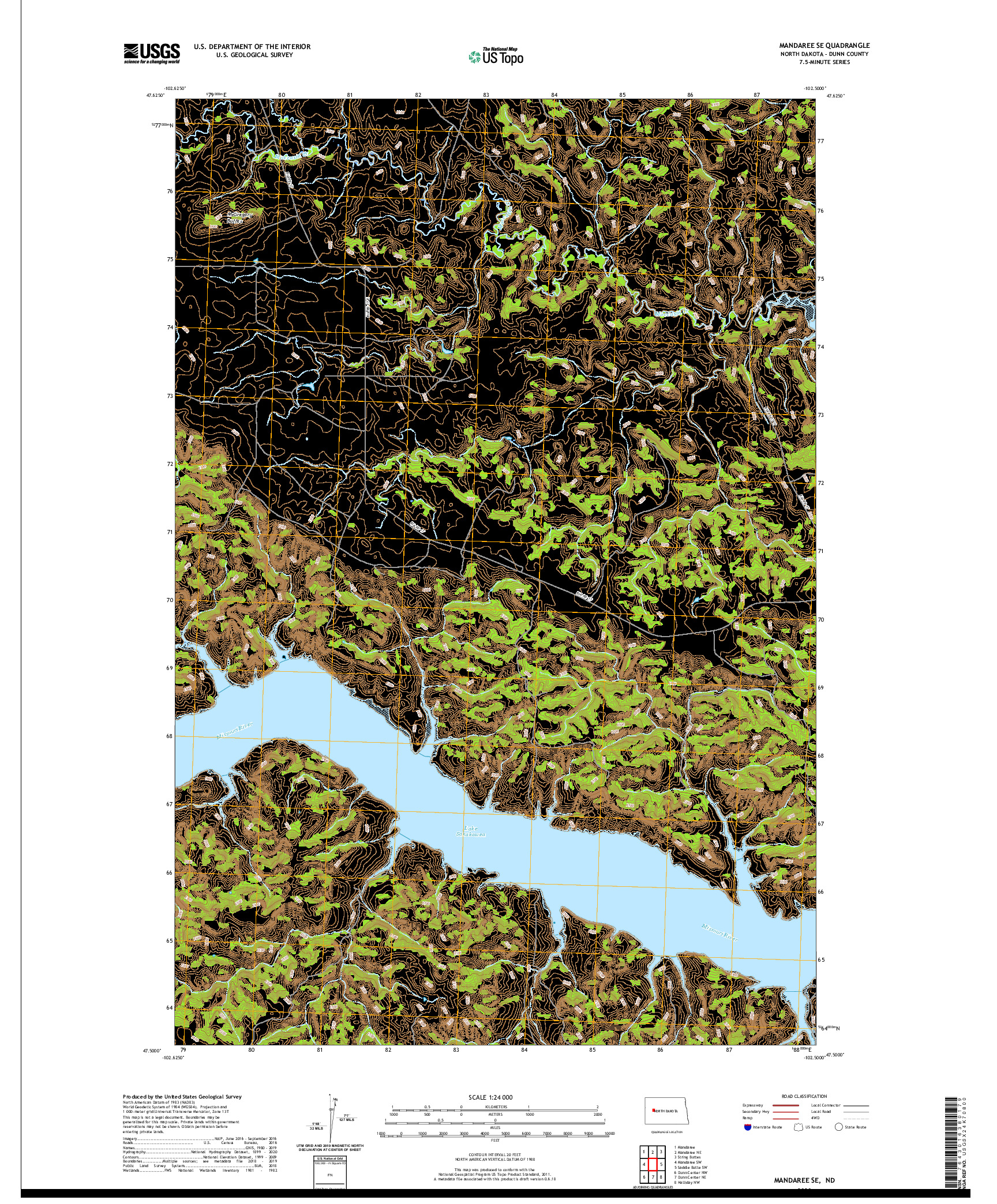 USGS US TOPO 7.5-MINUTE MAP FOR MANDAREE SE, ND 2020