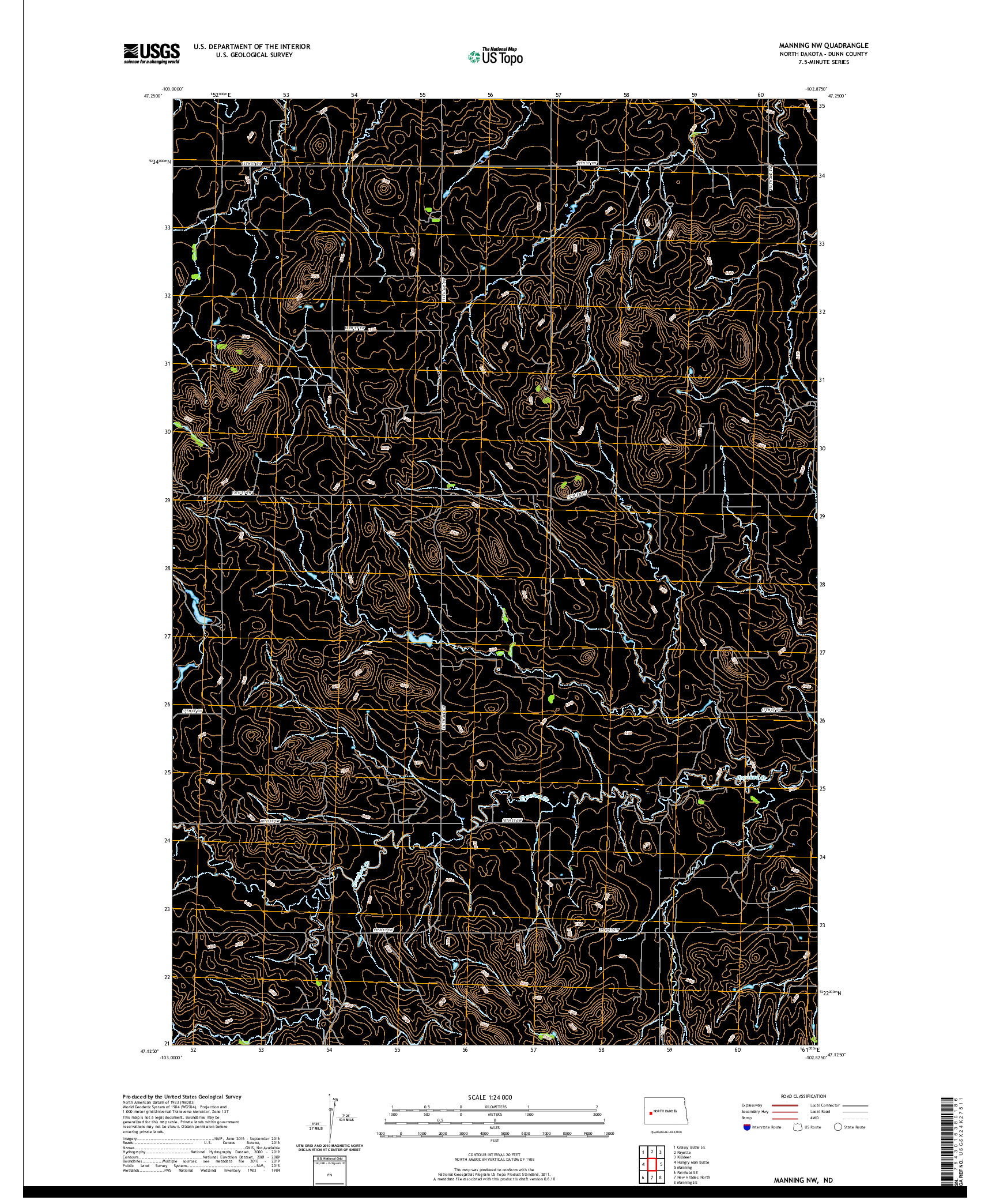 USGS US TOPO 7.5-MINUTE MAP FOR MANNING NW, ND 2020