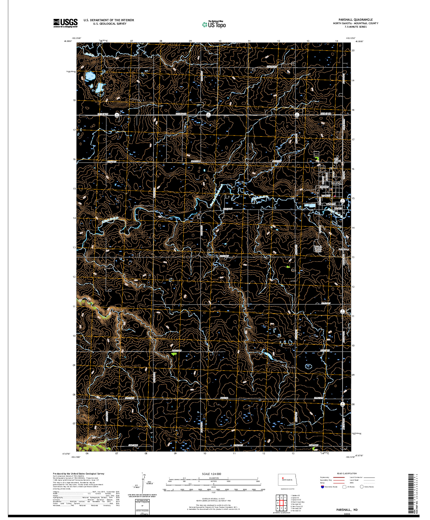USGS US TOPO 7.5-MINUTE MAP FOR PARSHALL, ND 2020