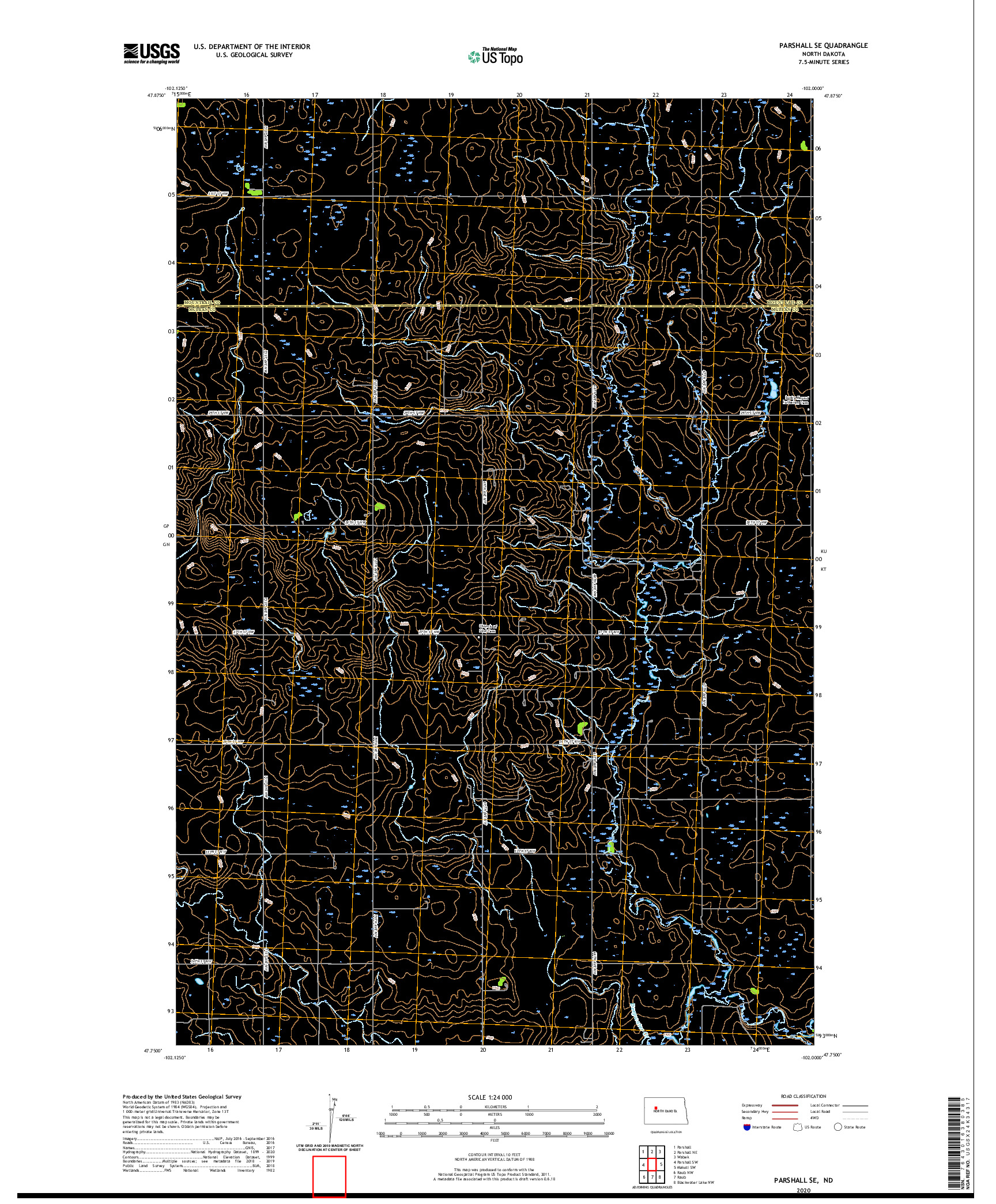 USGS US TOPO 7.5-MINUTE MAP FOR PARSHALL SE, ND 2020