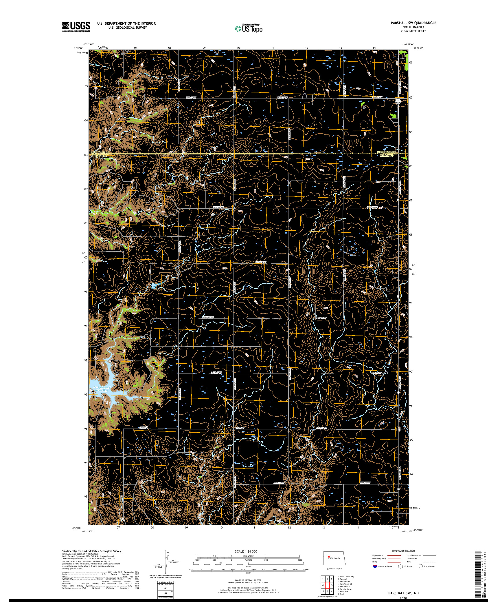 USGS US TOPO 7.5-MINUTE MAP FOR PARSHALL SW, ND 2020