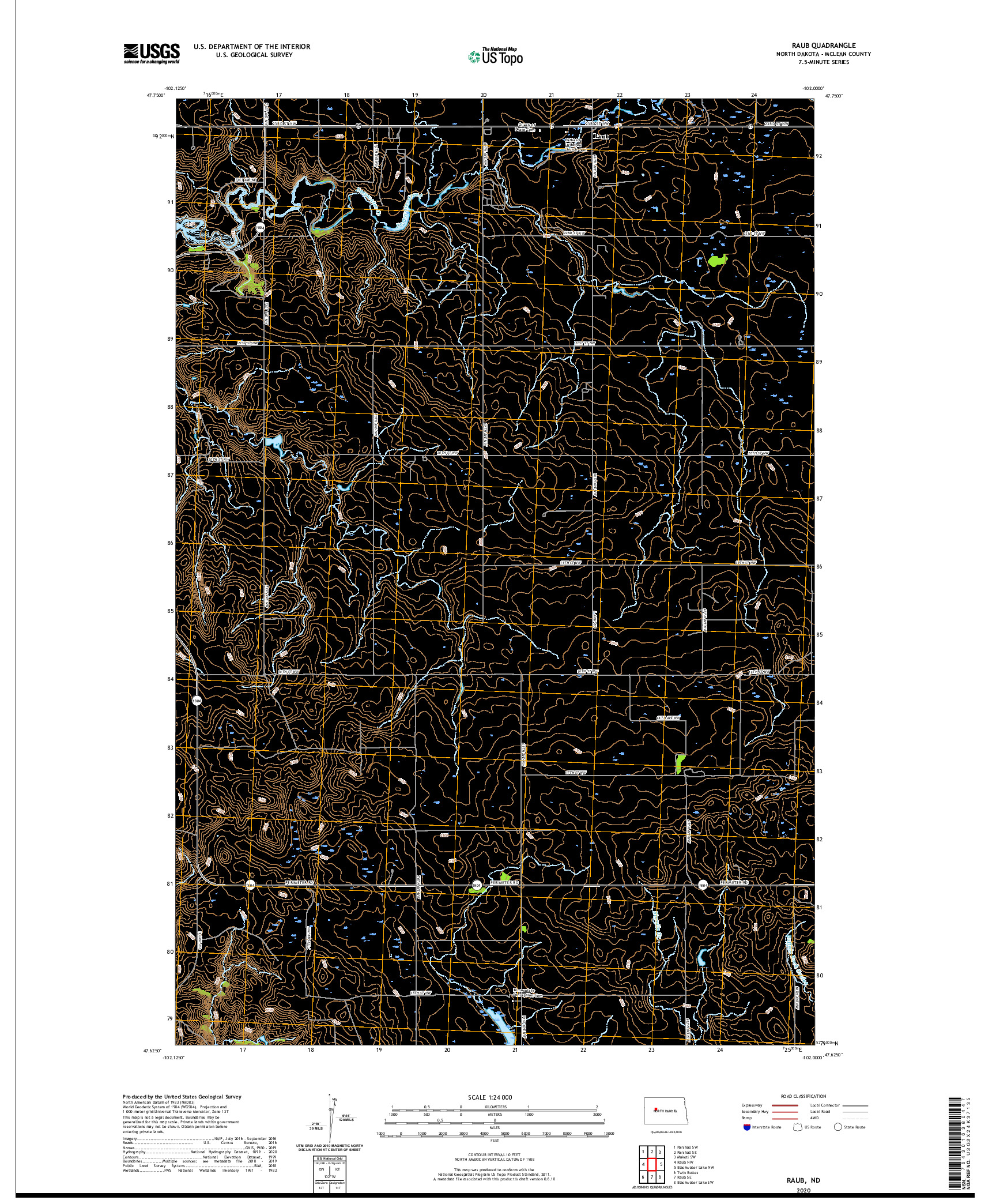 USGS US TOPO 7.5-MINUTE MAP FOR RAUB, ND 2020