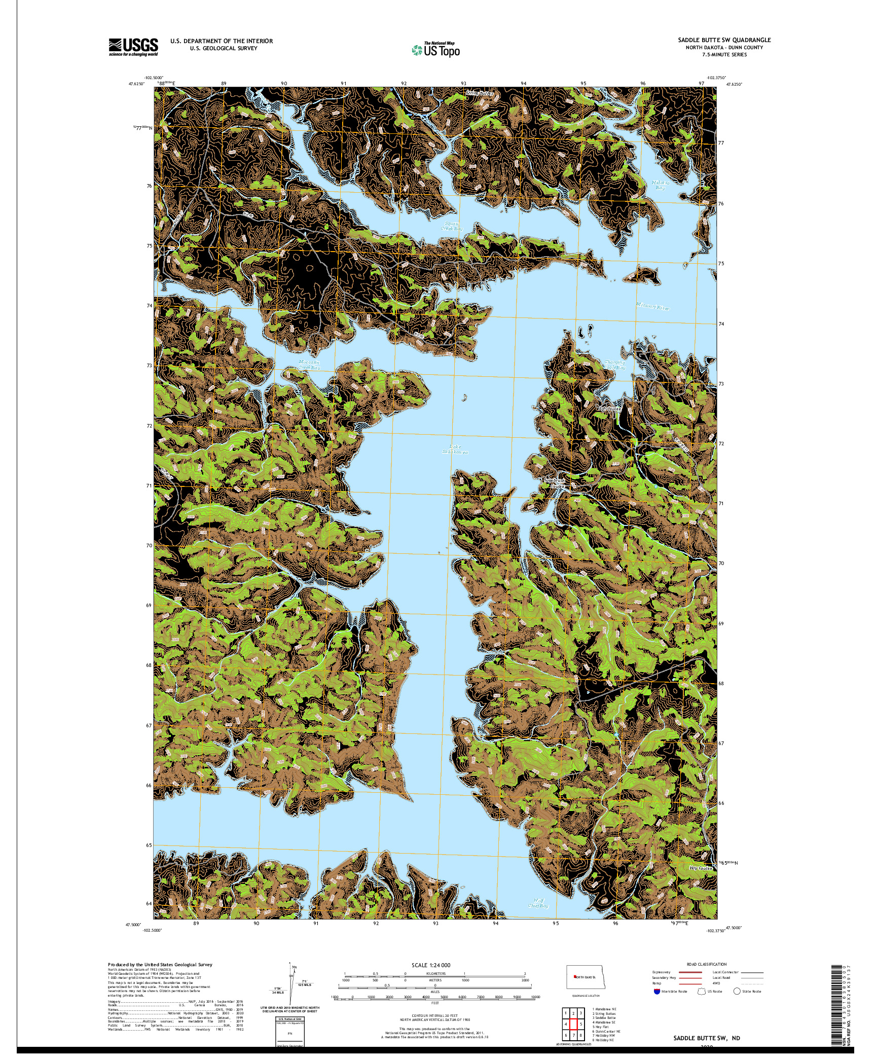 USGS US TOPO 7.5-MINUTE MAP FOR SADDLE BUTTE SW, ND 2020