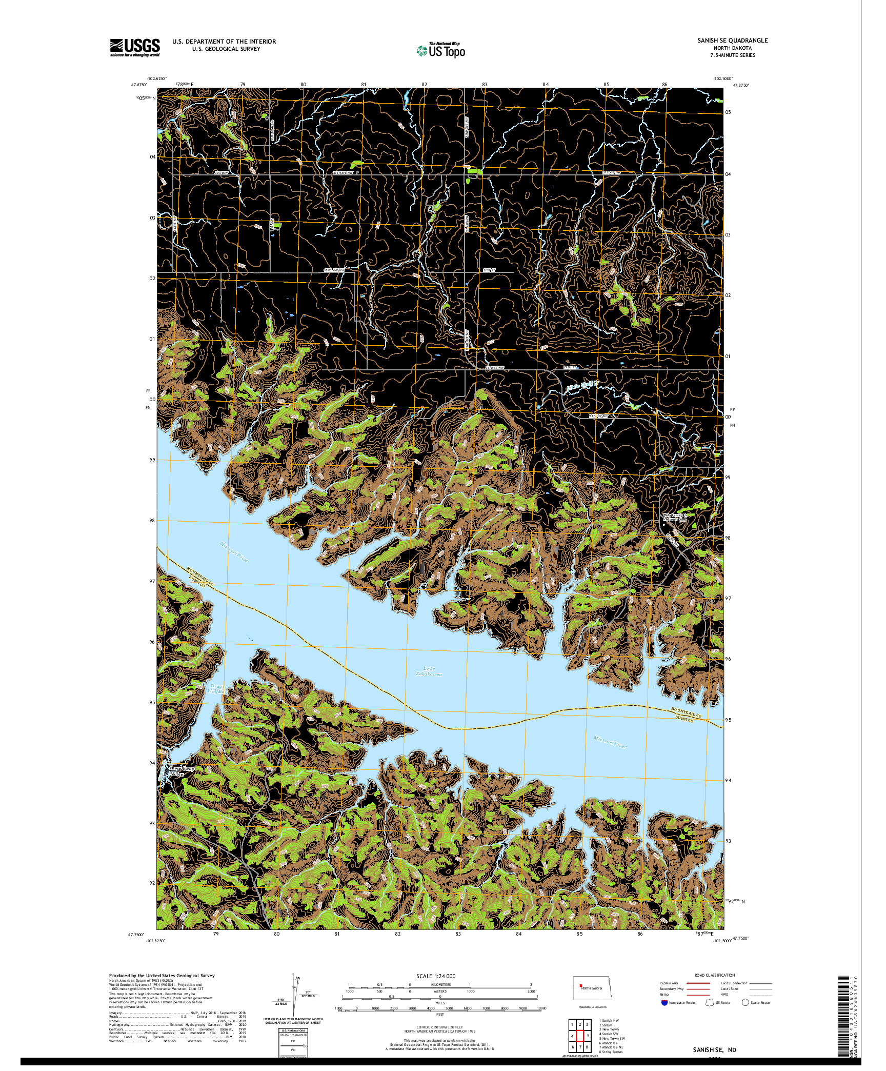 USGS US TOPO 7.5-MINUTE MAP FOR SANISH SE, ND 2020