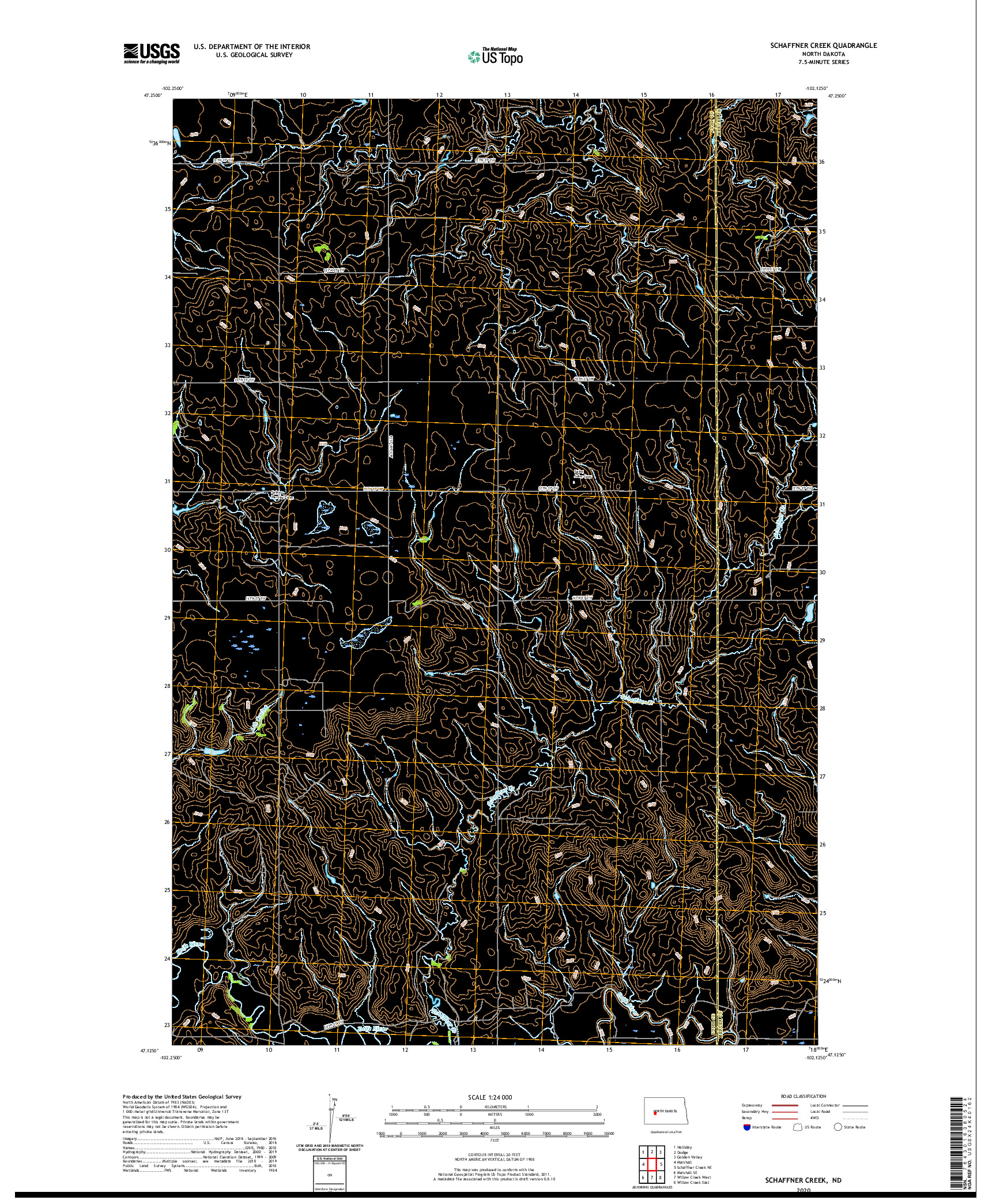 USGS US TOPO 7.5-MINUTE MAP FOR SCHAFFNER CREEK, ND 2020