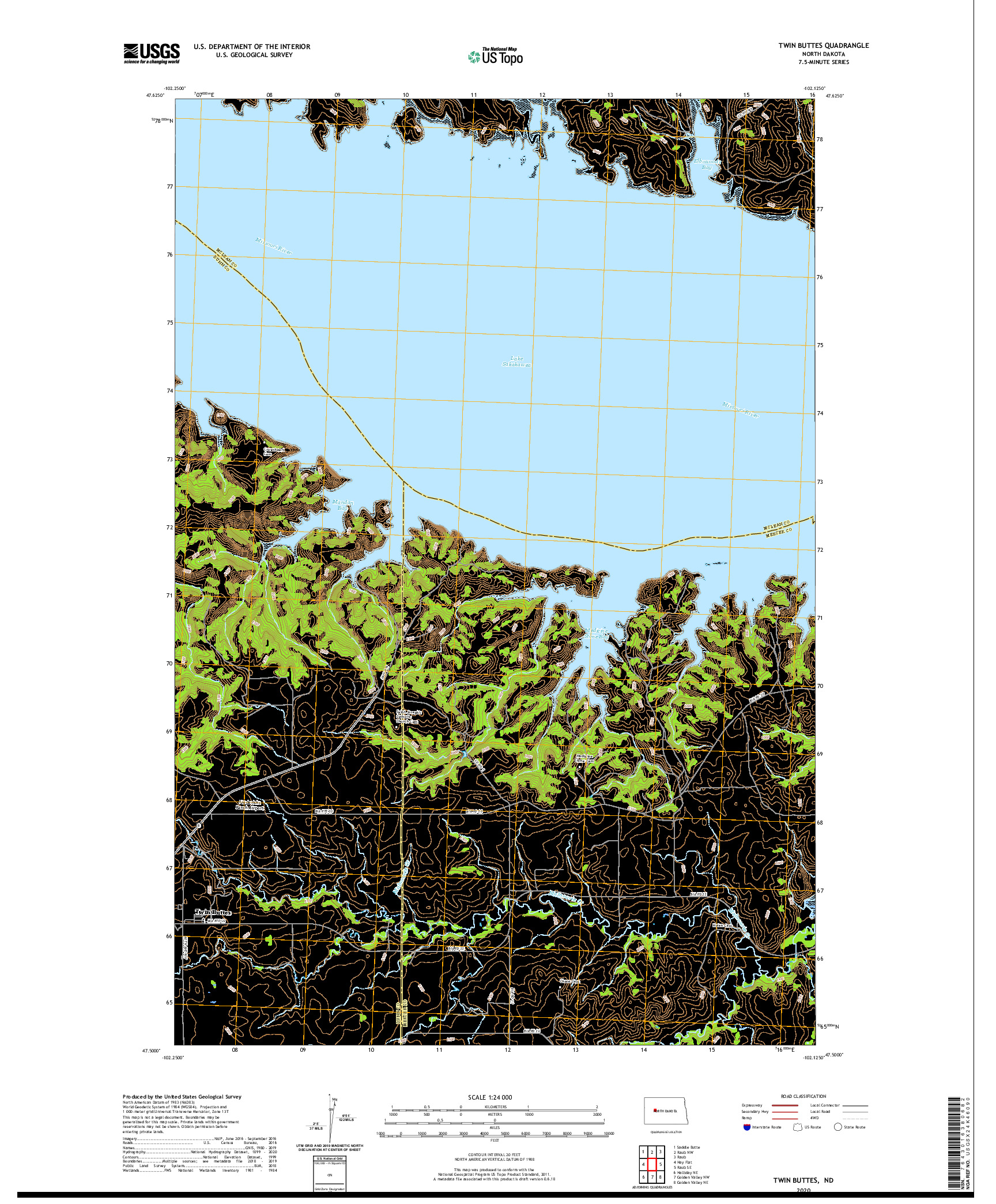 USGS US TOPO 7.5-MINUTE MAP FOR TWIN BUTTES, ND 2020