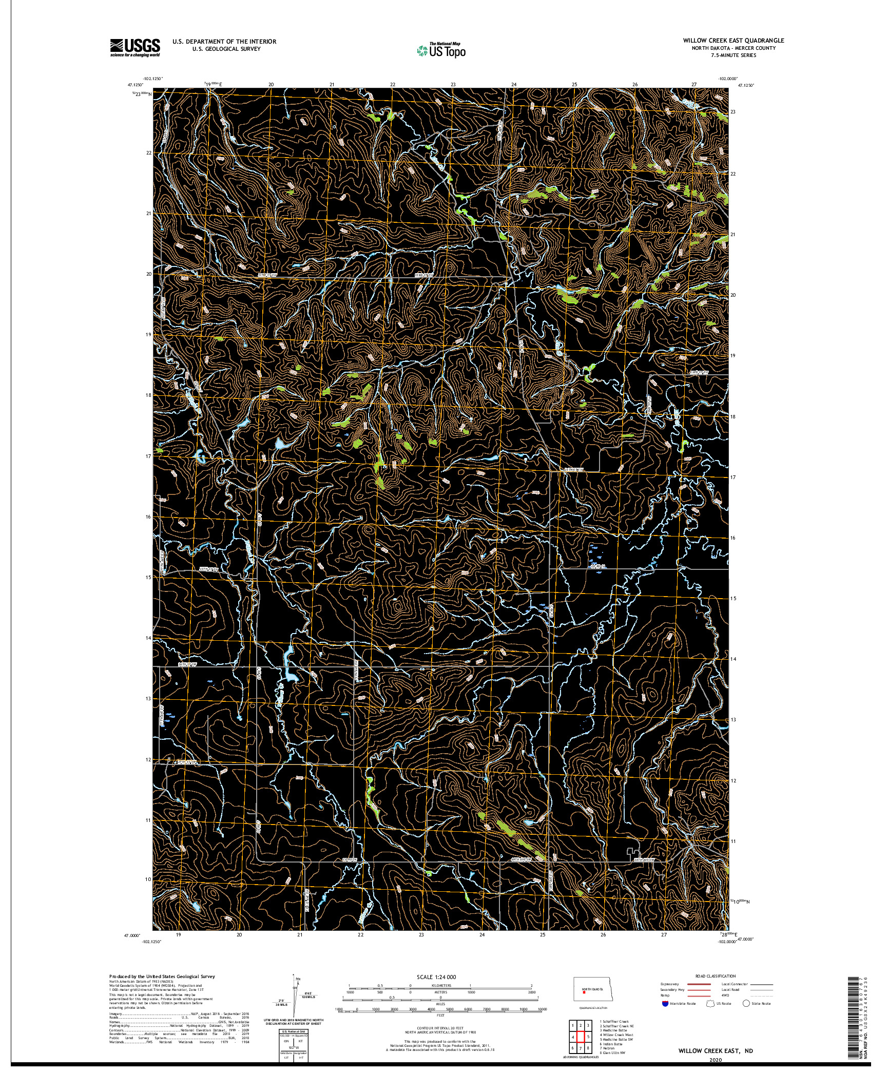 USGS US TOPO 7.5-MINUTE MAP FOR WILLOW CREEK EAST, ND 2020