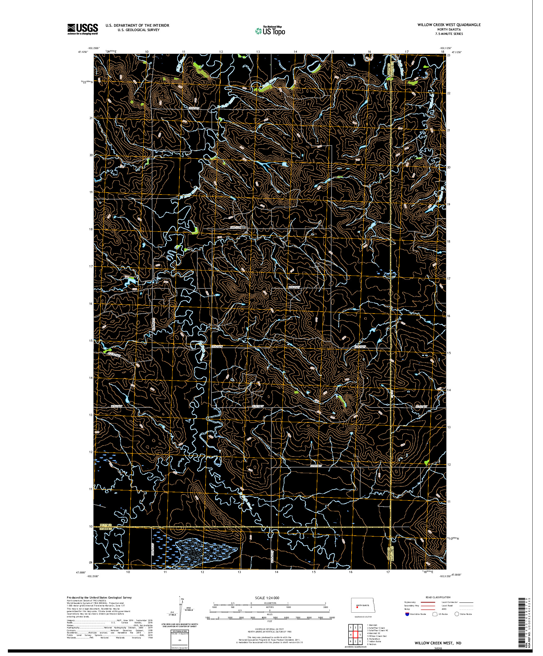 USGS US TOPO 7.5-MINUTE MAP FOR WILLOW CREEK WEST, ND 2020