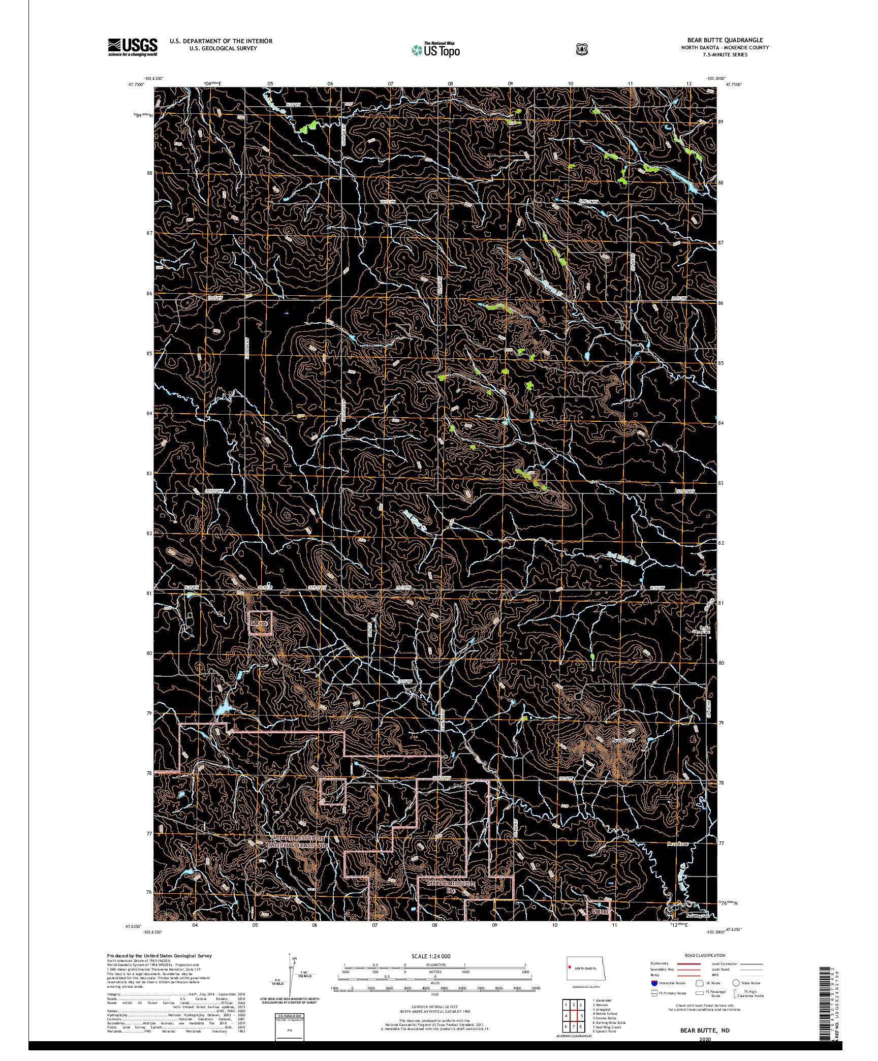 USGS US TOPO 7.5-MINUTE MAP FOR BEAR BUTTE, ND 2020