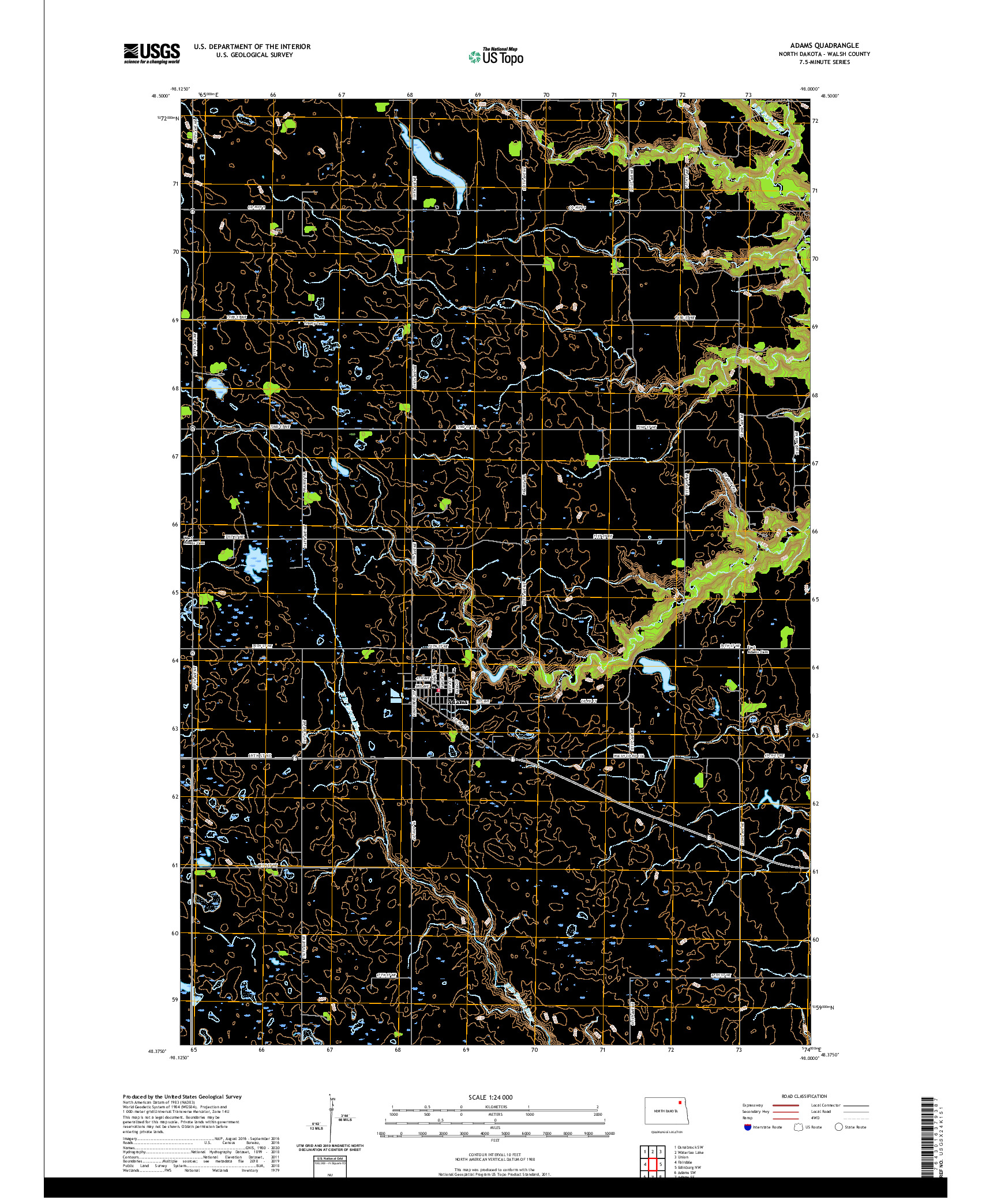 USGS US TOPO 7.5-MINUTE MAP FOR ADAMS, ND 2020