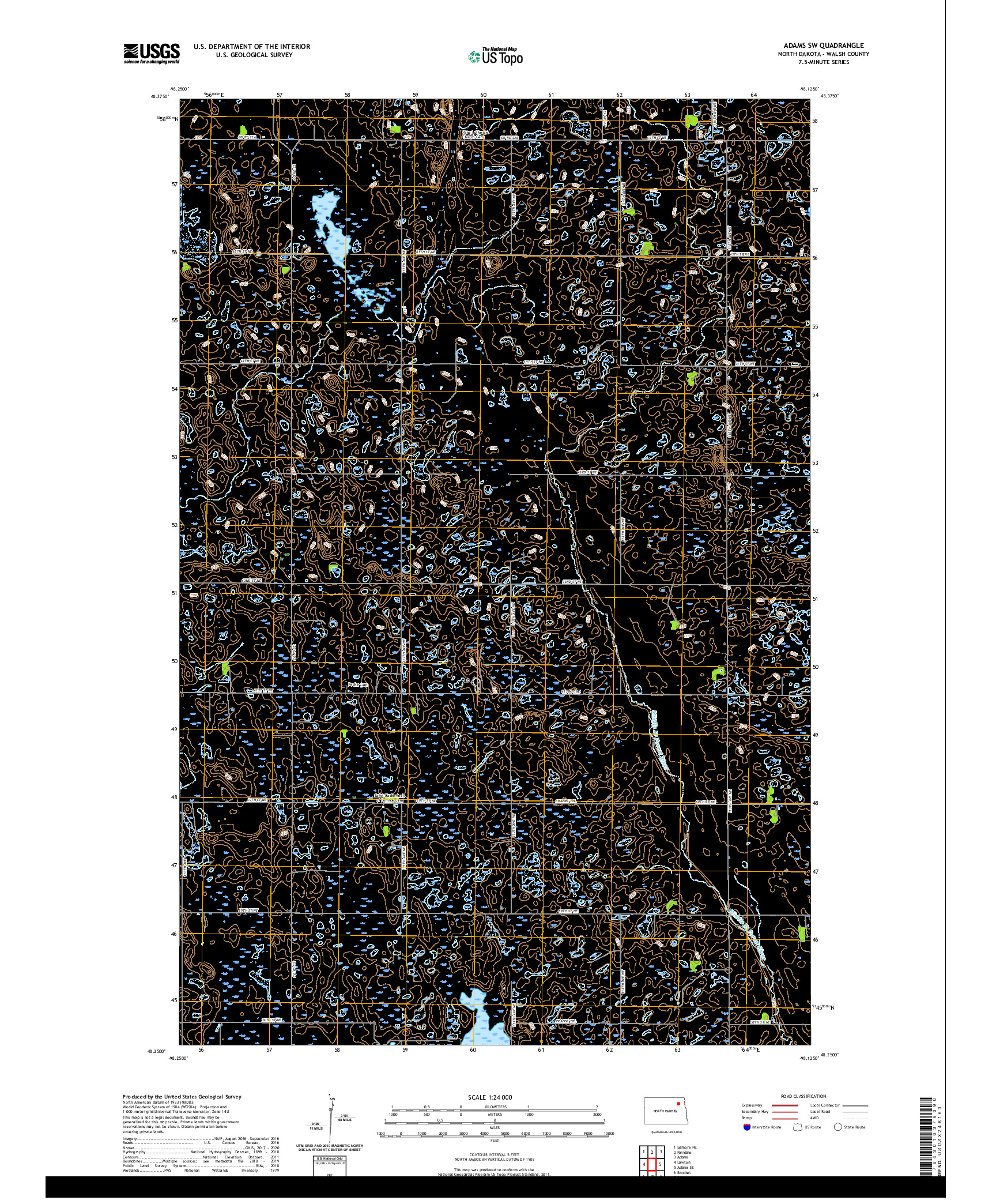 USGS US TOPO 7.5-MINUTE MAP FOR ADAMS SW, ND 2020