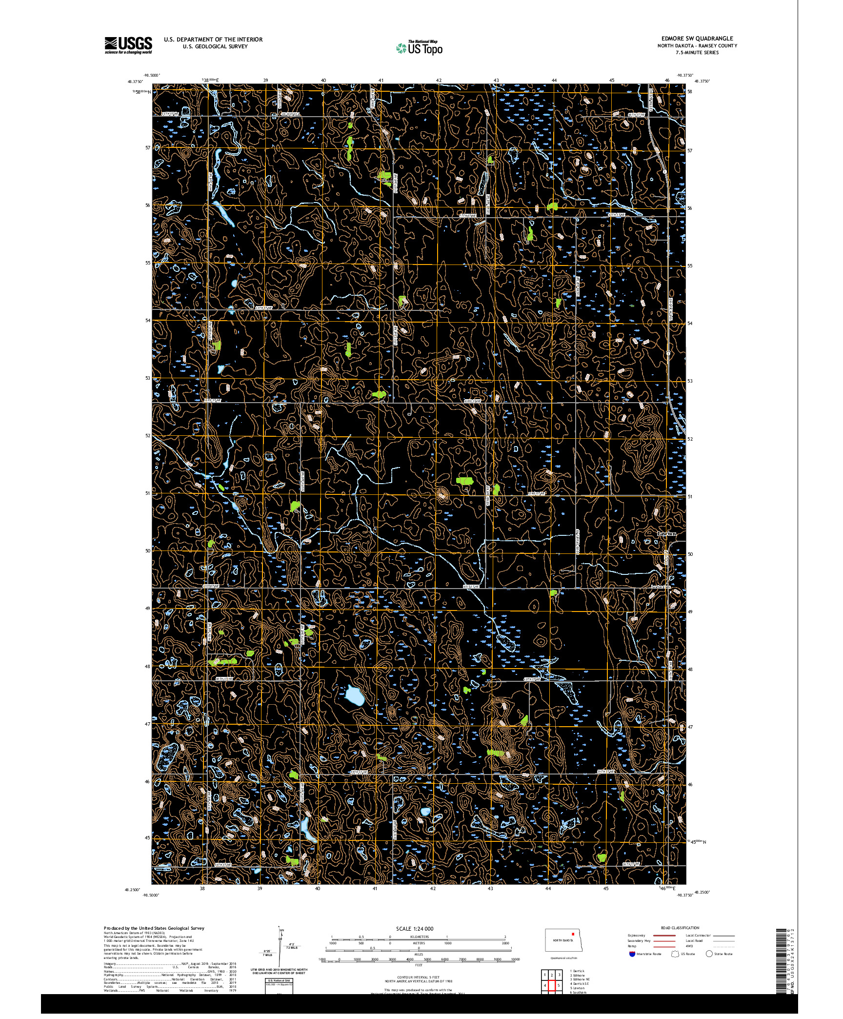 USGS US TOPO 7.5-MINUTE MAP FOR EDMORE SW, ND 2020