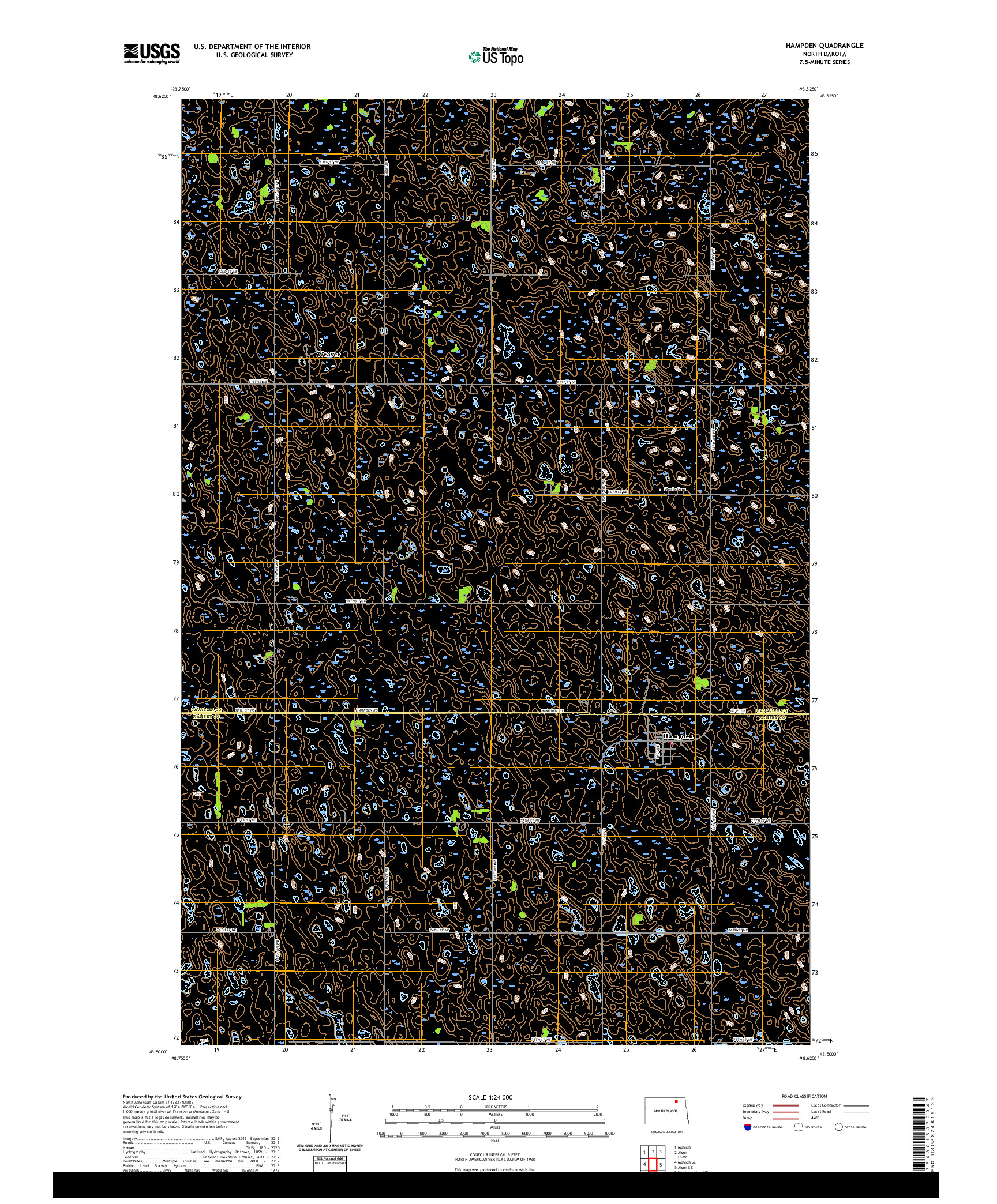 USGS US TOPO 7.5-MINUTE MAP FOR HAMPDEN, ND 2020