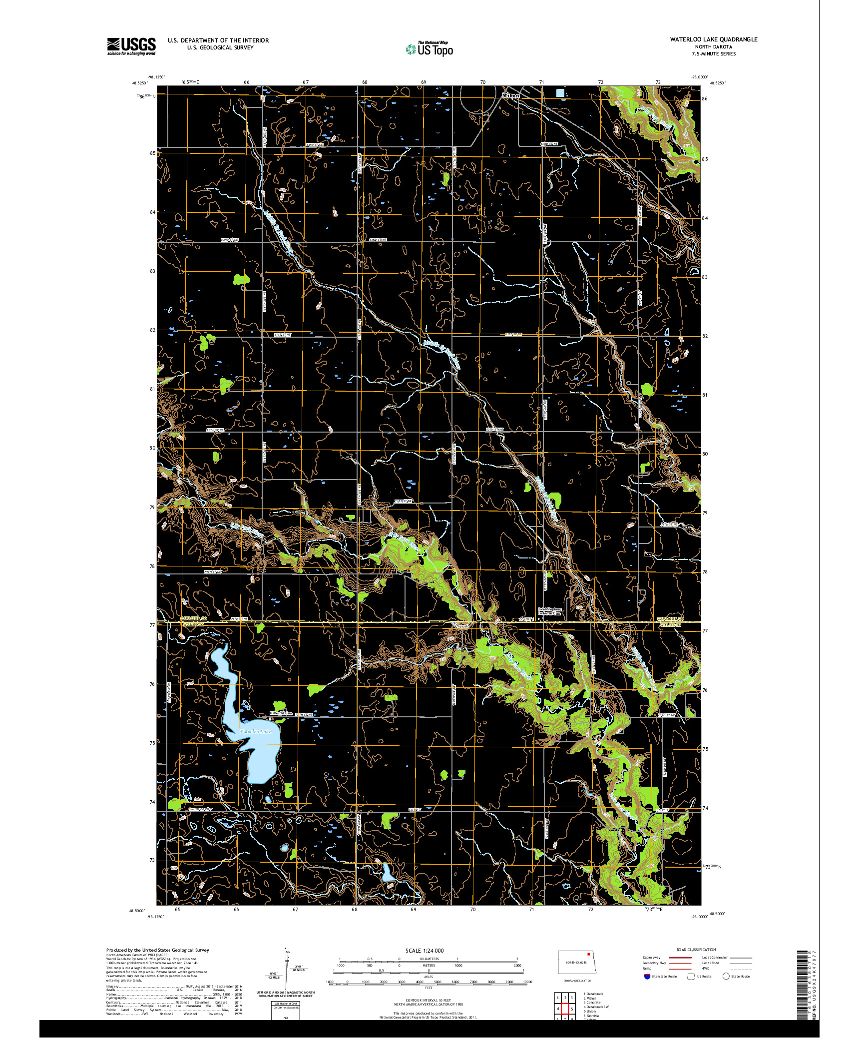 USGS US TOPO 7.5-MINUTE MAP FOR WATERLOO LAKE, ND 2020