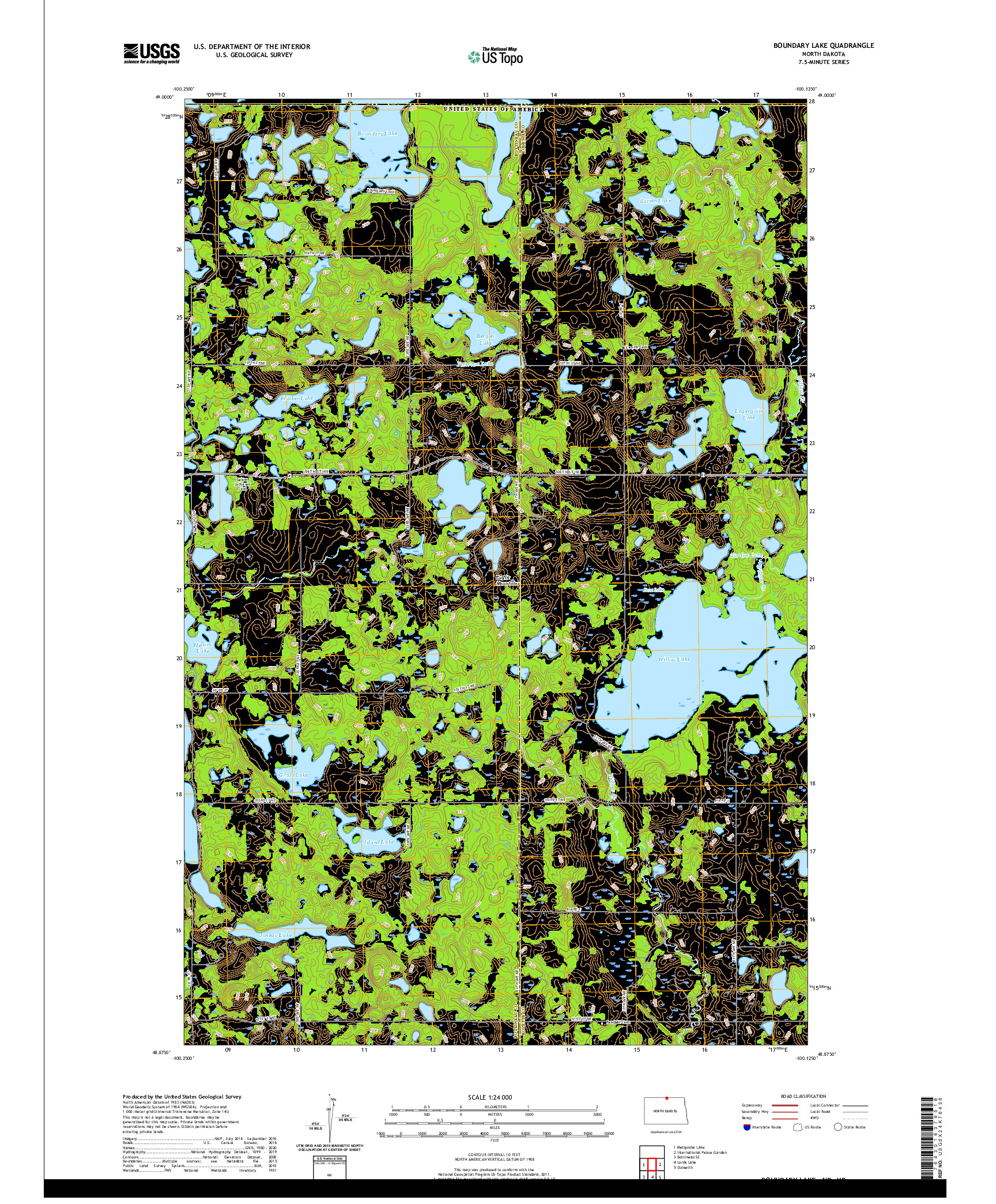 USGS US TOPO 7.5-MINUTE MAP FOR BOUNDARY LAKE, ND,MB 2020