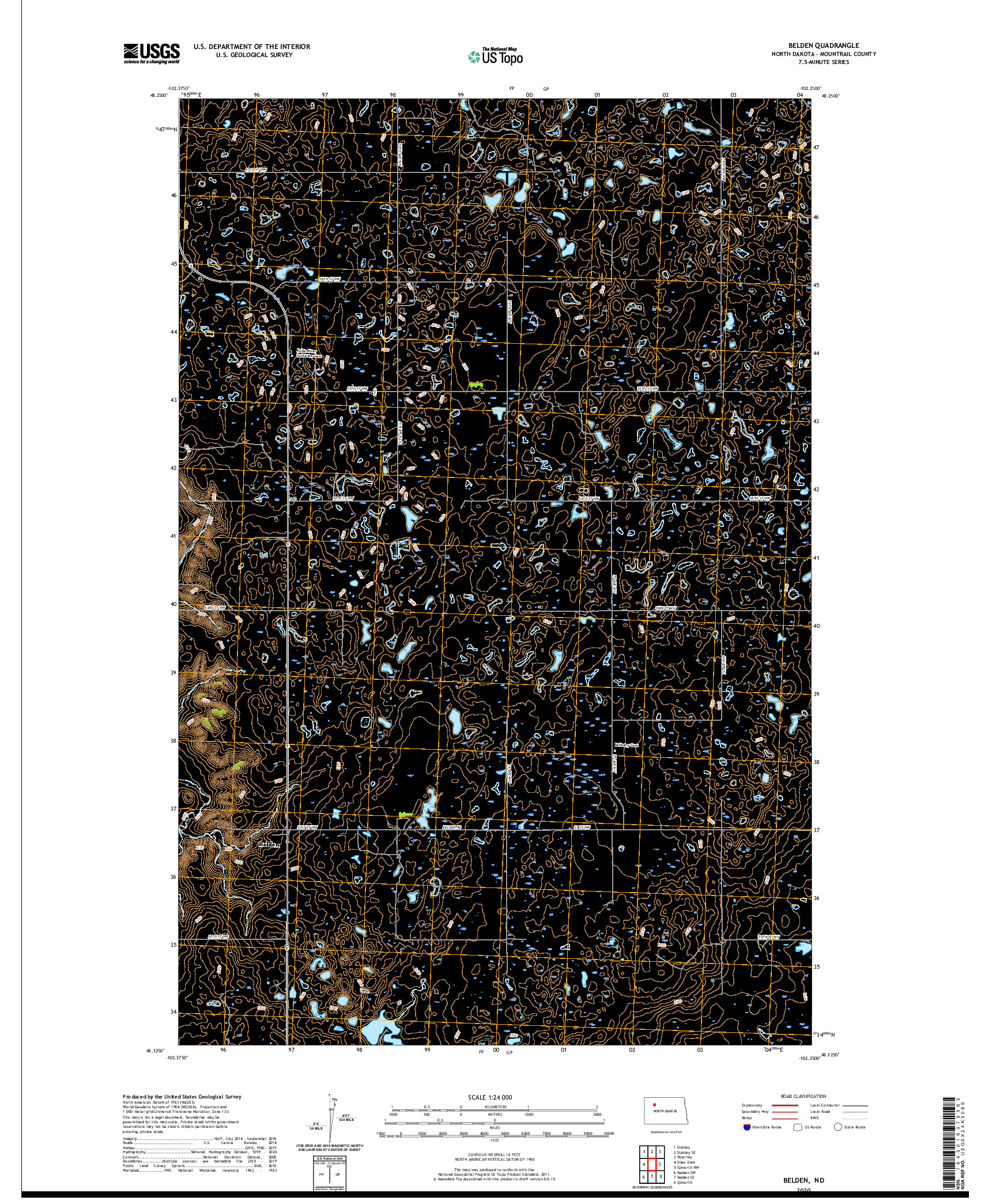 USGS US TOPO 7.5-MINUTE MAP FOR BELDEN, ND 2020