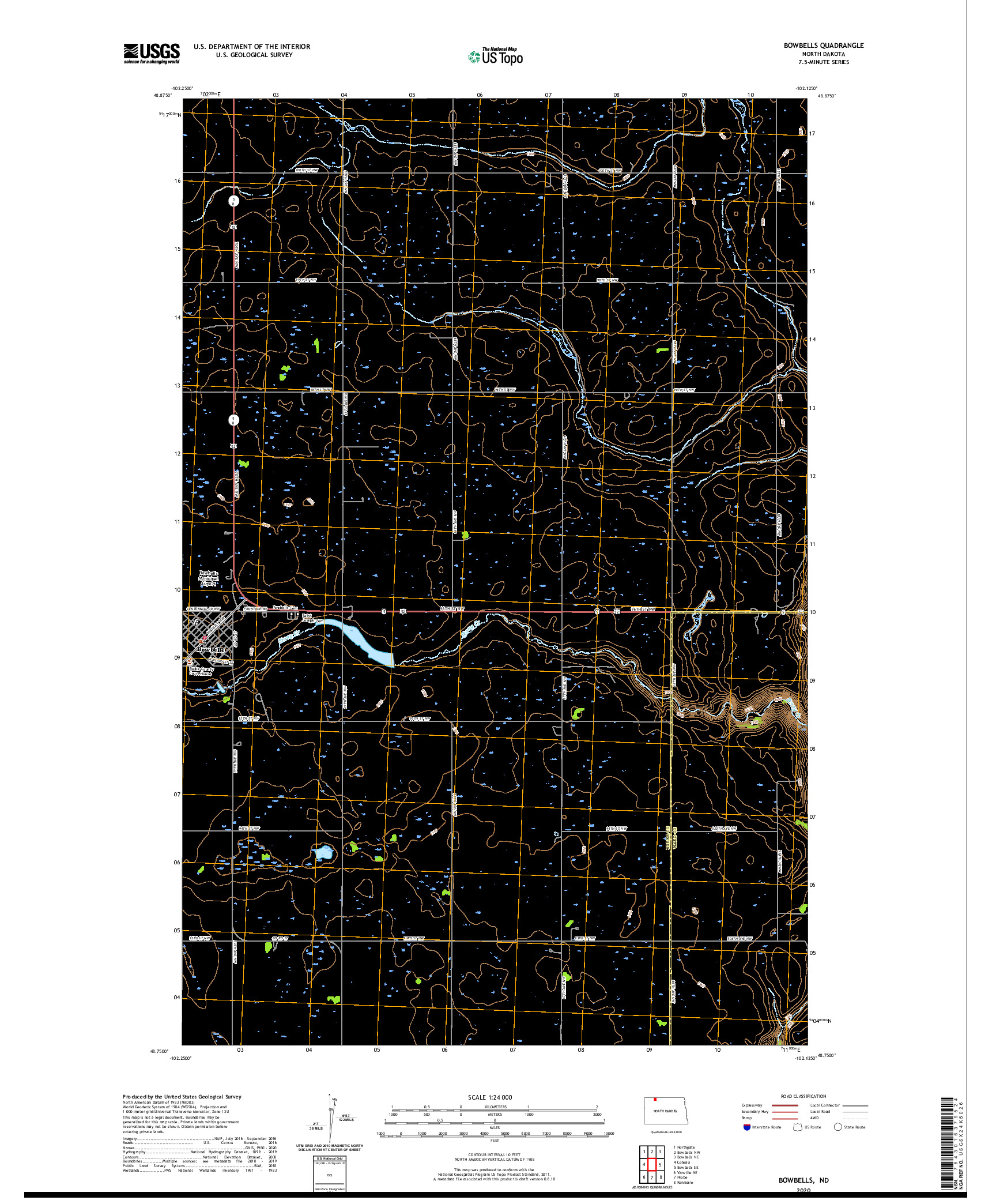 USGS US TOPO 7.5-MINUTE MAP FOR BOWBELLS, ND 2020