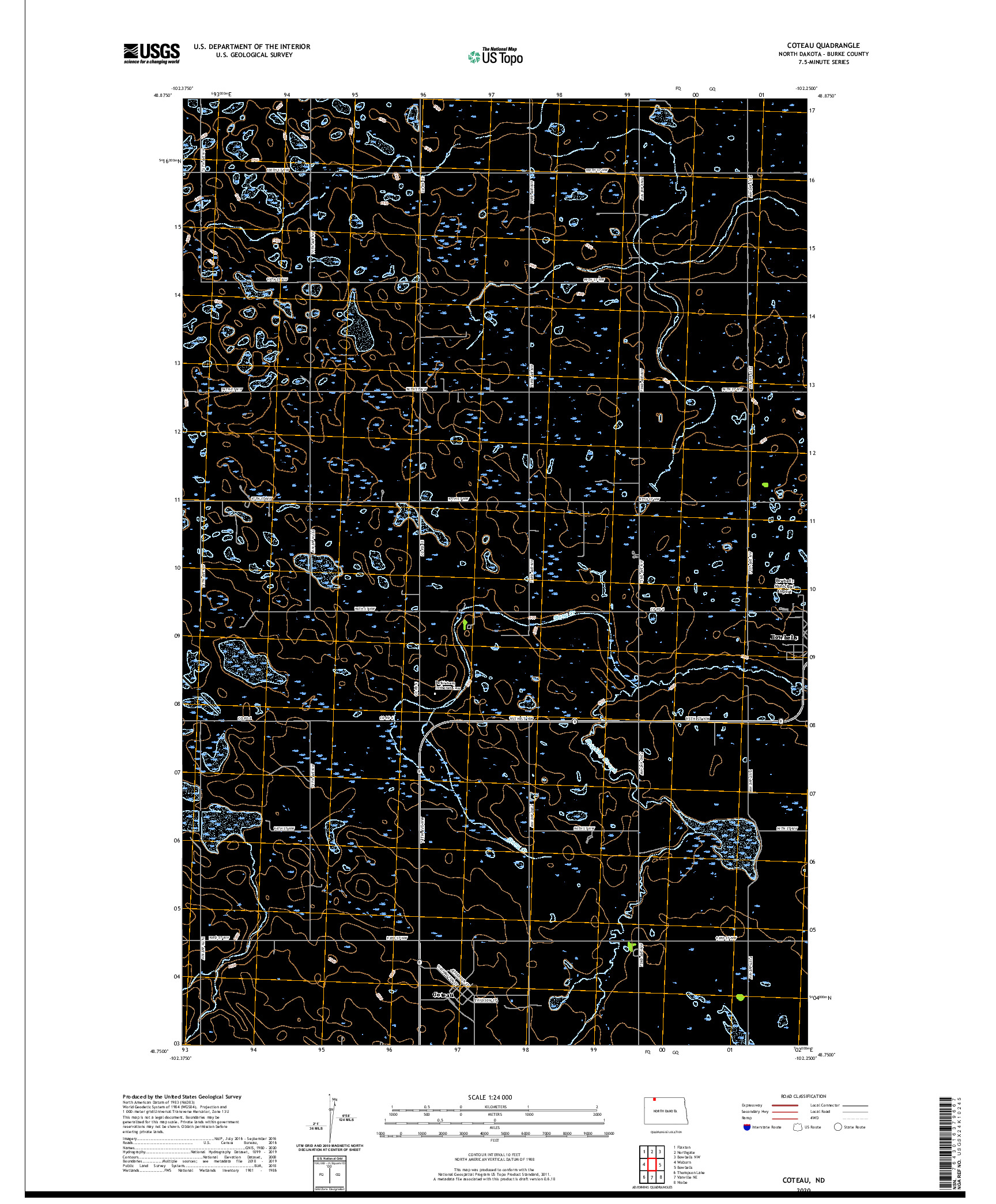 USGS US TOPO 7.5-MINUTE MAP FOR COTEAU, ND 2020