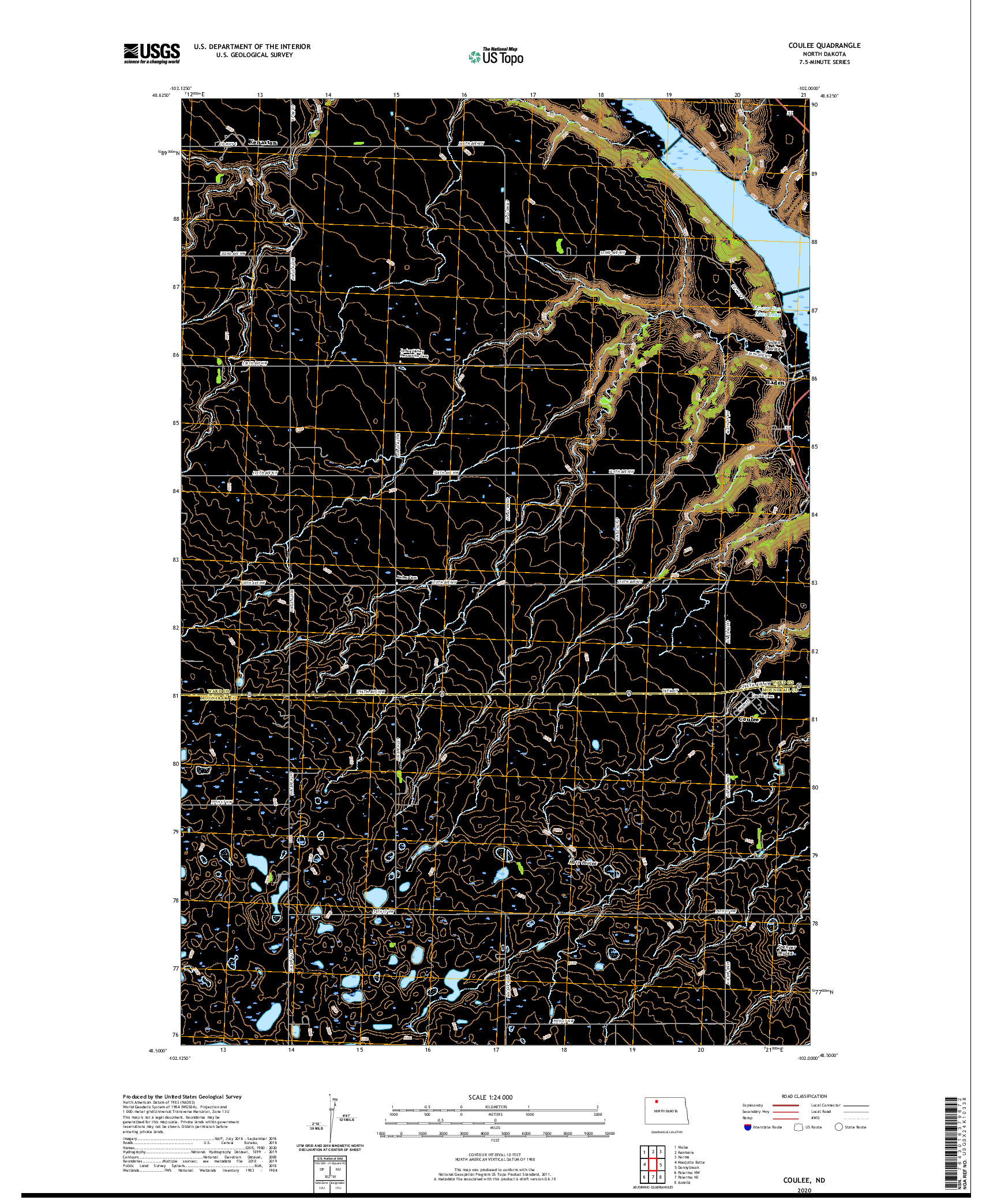 USGS US TOPO 7.5-MINUTE MAP FOR COULEE, ND 2020
