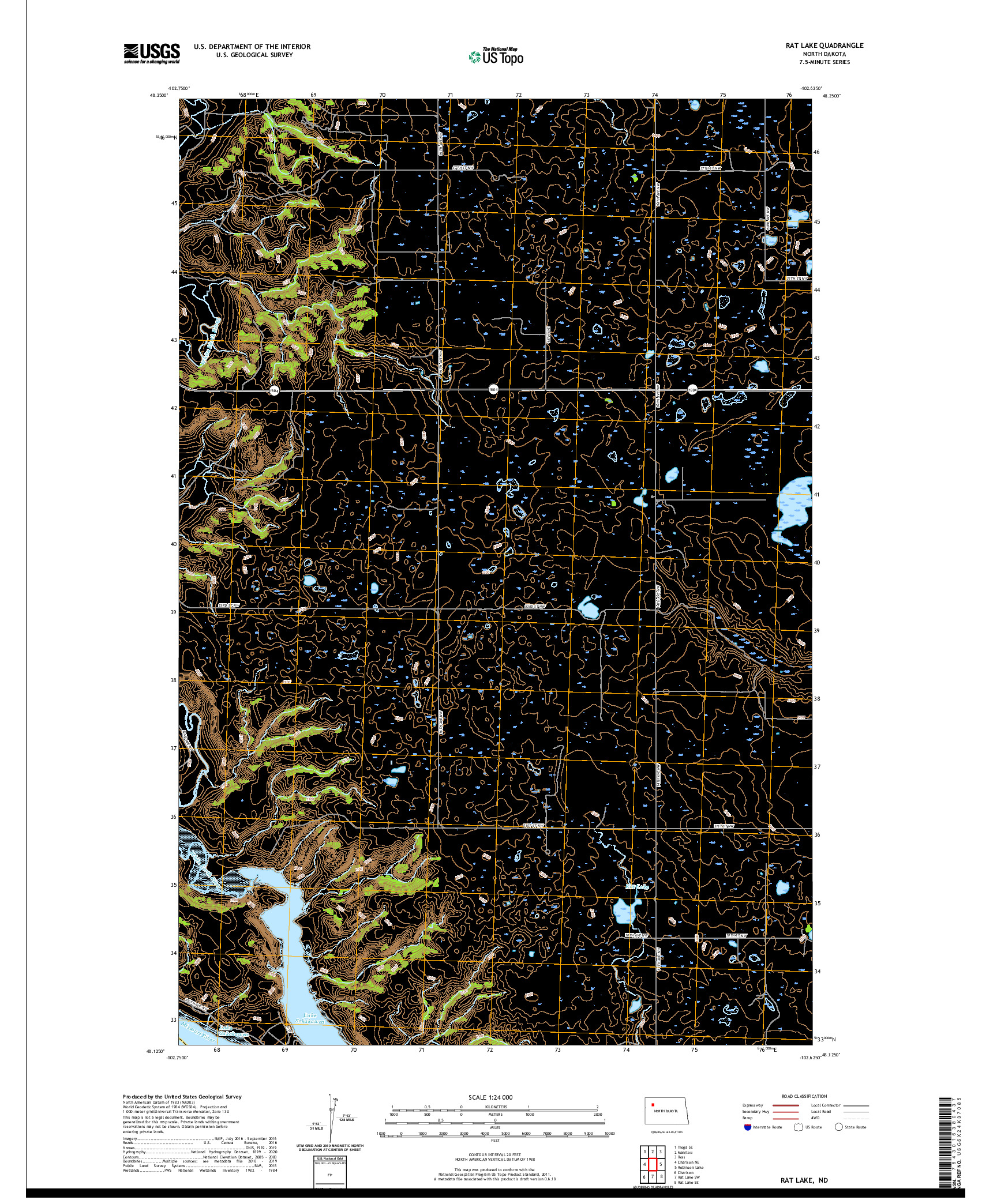 USGS US TOPO 7.5-MINUTE MAP FOR RAT LAKE, ND 2020