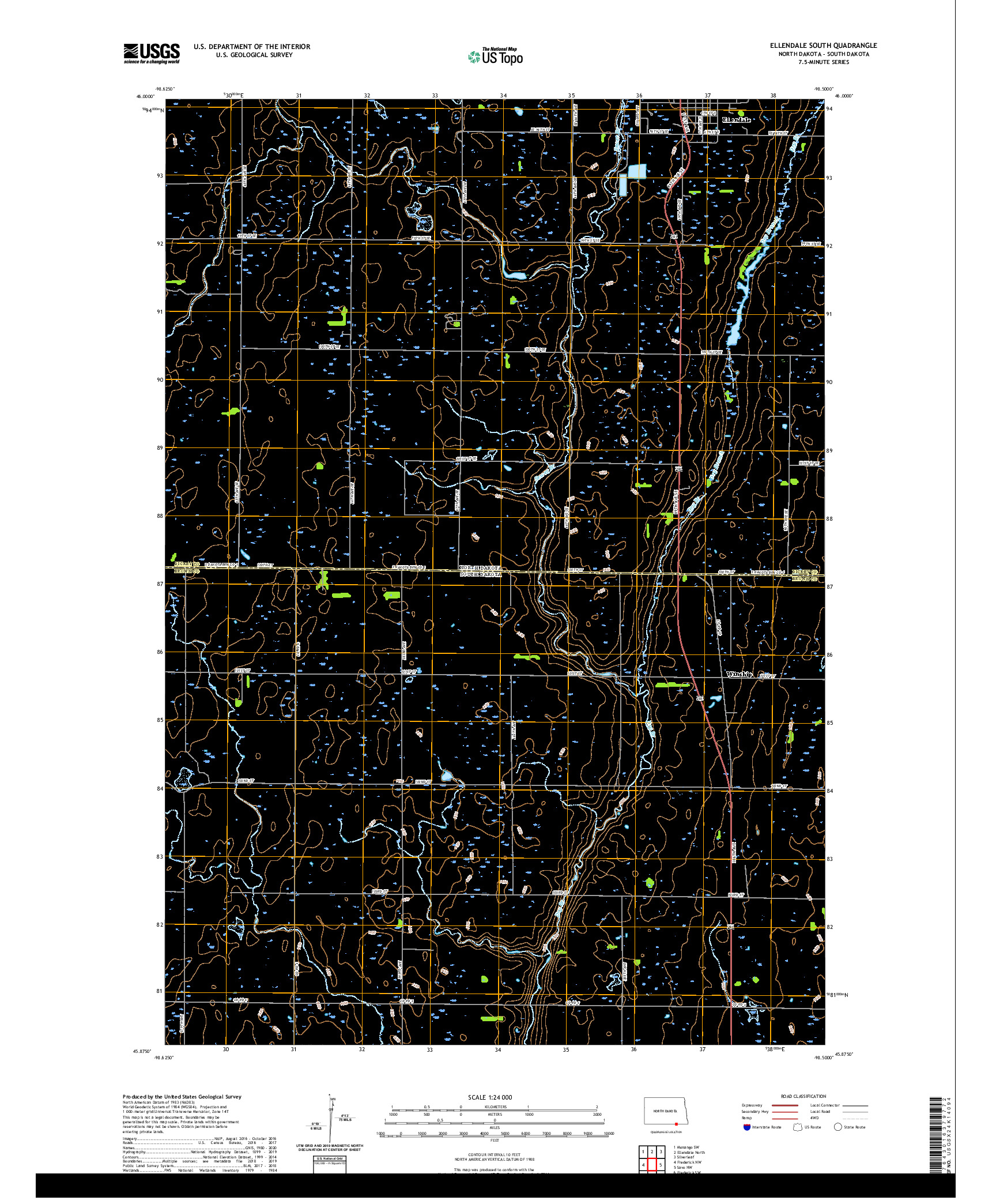 USGS US TOPO 7.5-MINUTE MAP FOR ELLENDALE SOUTH, ND,SD 2020