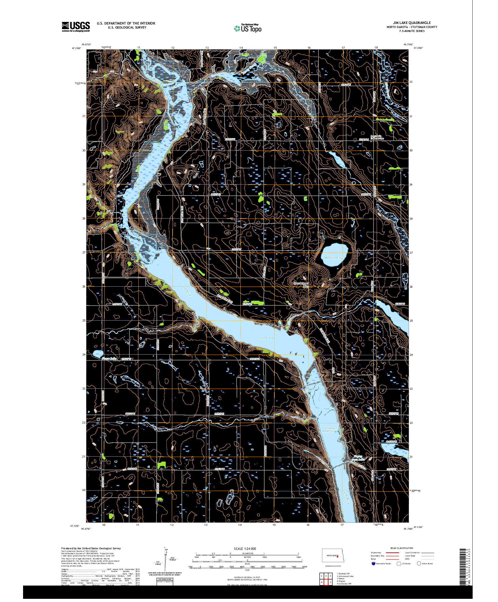 USGS US TOPO 7.5-MINUTE MAP FOR JIM LAKE, ND 2020