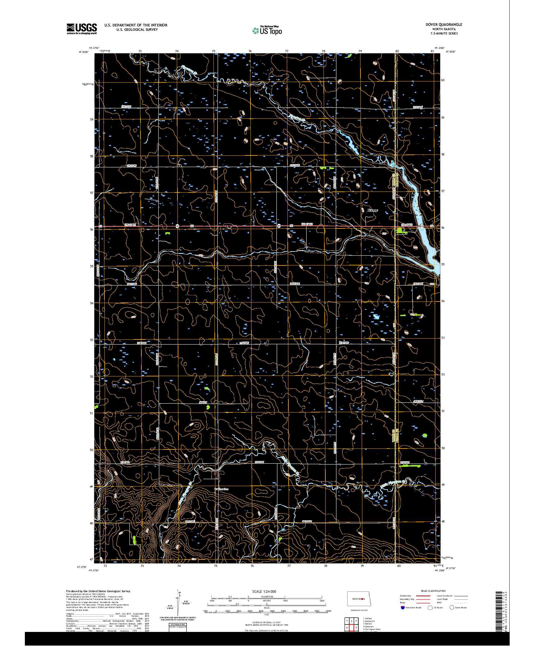 USGS US TOPO 7.5-MINUTE MAP FOR DOVER, ND 2020